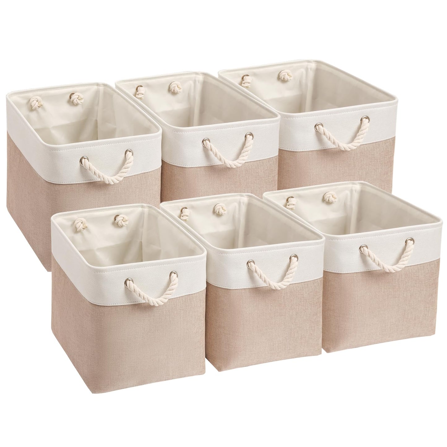 Mangata Canvas Storage Boxes, 30cm Cube Storage Bins Set of 6, Fabric Baskets with Cotton Rope Handle for Organizing Clothes Nursery Home