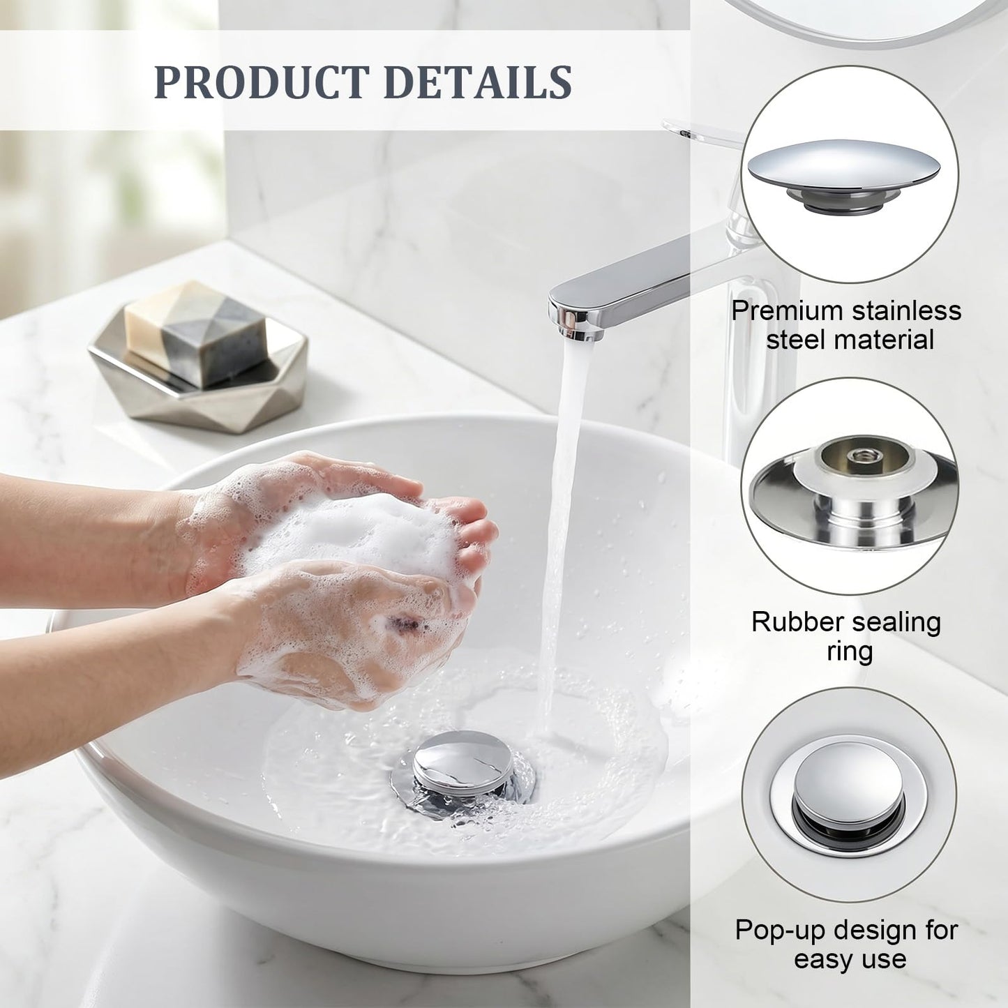 Thhiit 66mm Pop up Plugs Replacement Part, Stainless Steel Click Clack Sink Caps, 6 Pcs Pop up Sink Plug Replacement for Bathroom, Kitchen