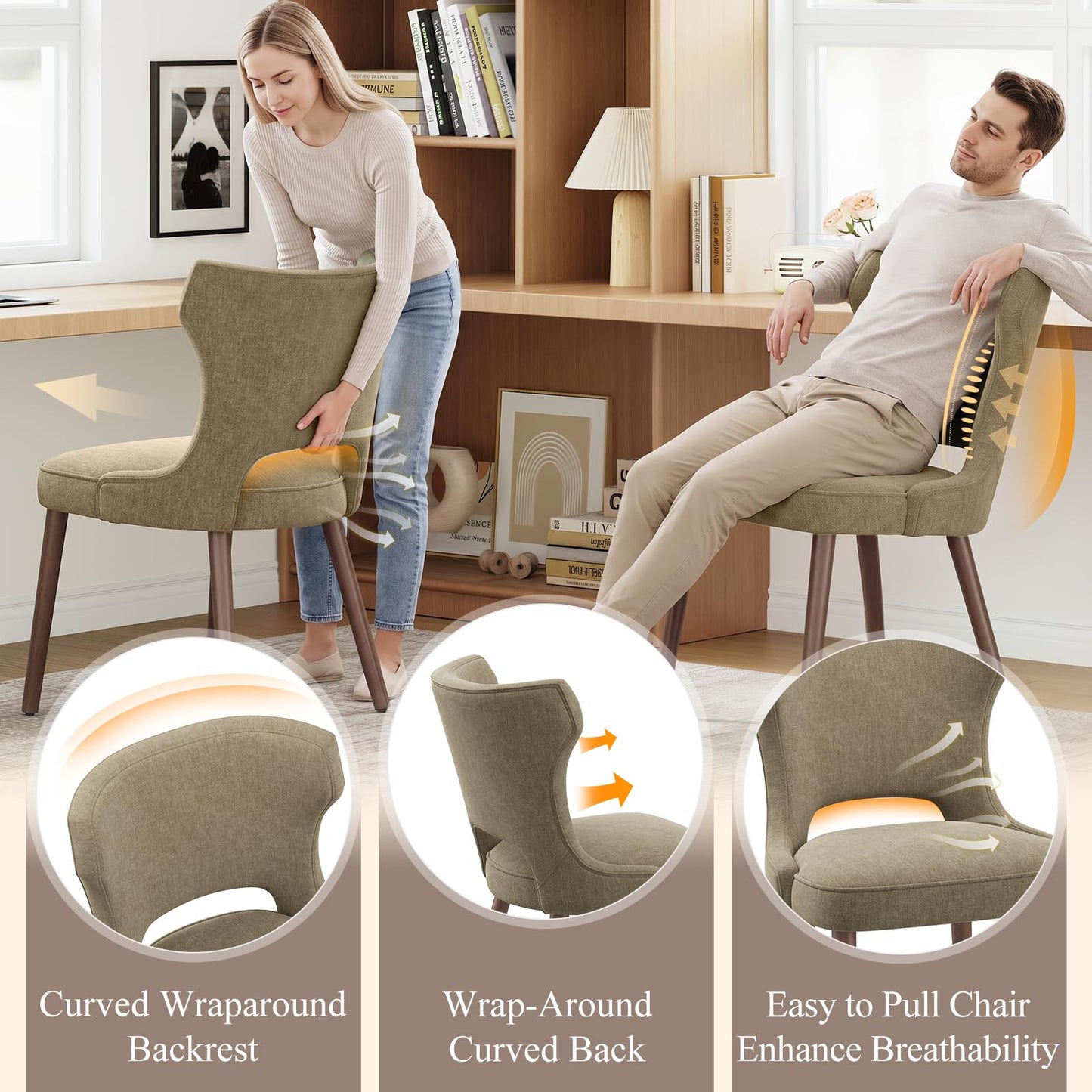 MALOL Upholstered Dining Chairs Set of 6, Dining Room Chairs with Hollow Backrest, High Back Kitchen Chairs with Solid Wood Legs, Thick Seat Cushion