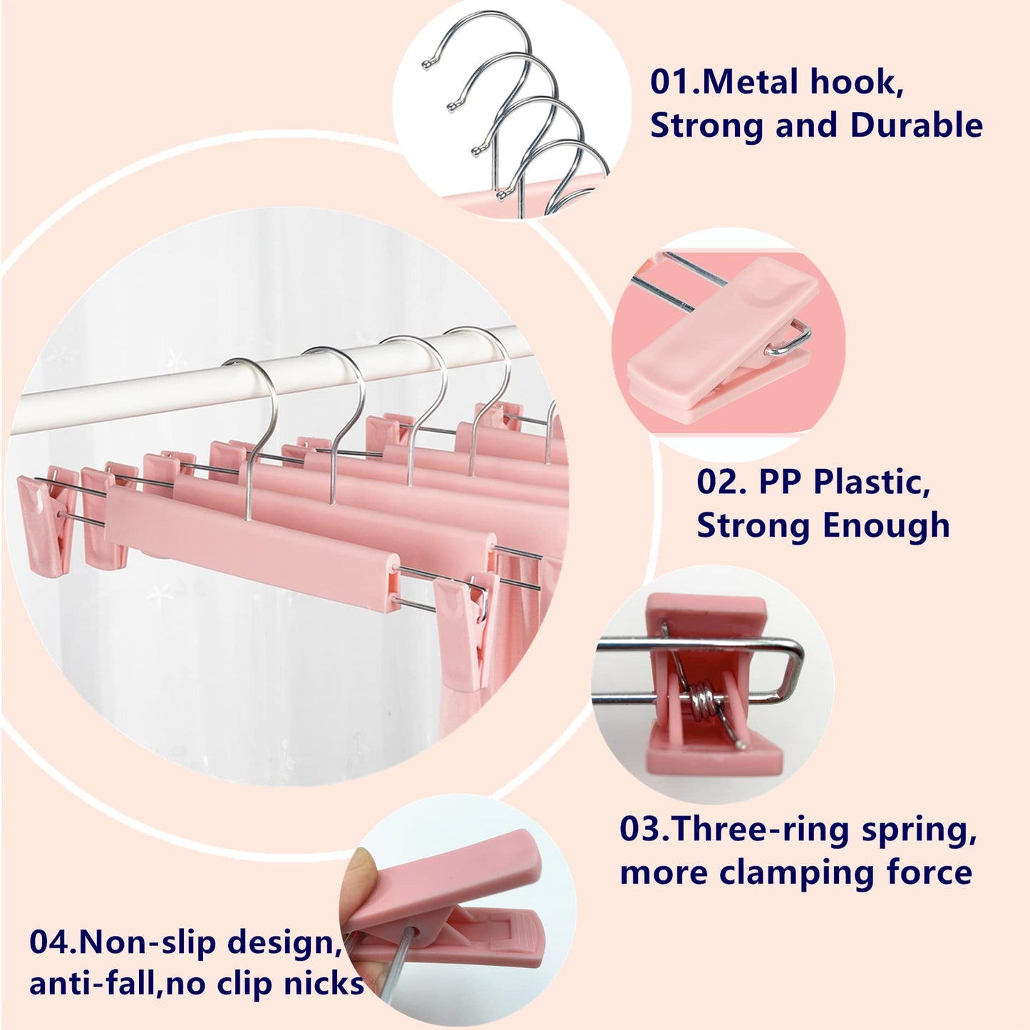 Lamitocs Pack of 10 Skirt Hangers with Strong Non-Slip Adjustable Clips Hooks, Space-Saving Trouser Hangers for Hanging Trousers, Socks, Skirts