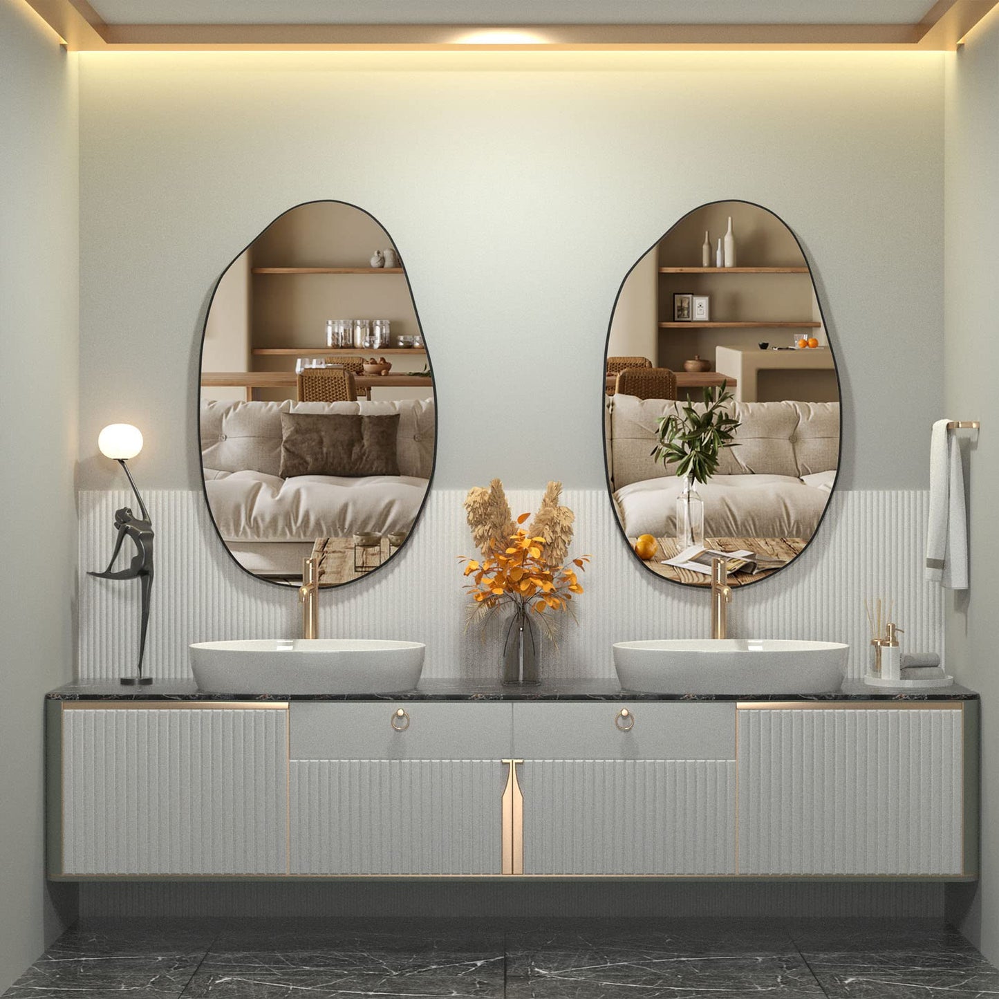 CASSILANDO Irregular Wall Mirror, Asymmetrical Mirror Wall Mounted, Unique Vanity Mirror,Shaped Dressing Mirror Decorative for Living Room, Bathroom,