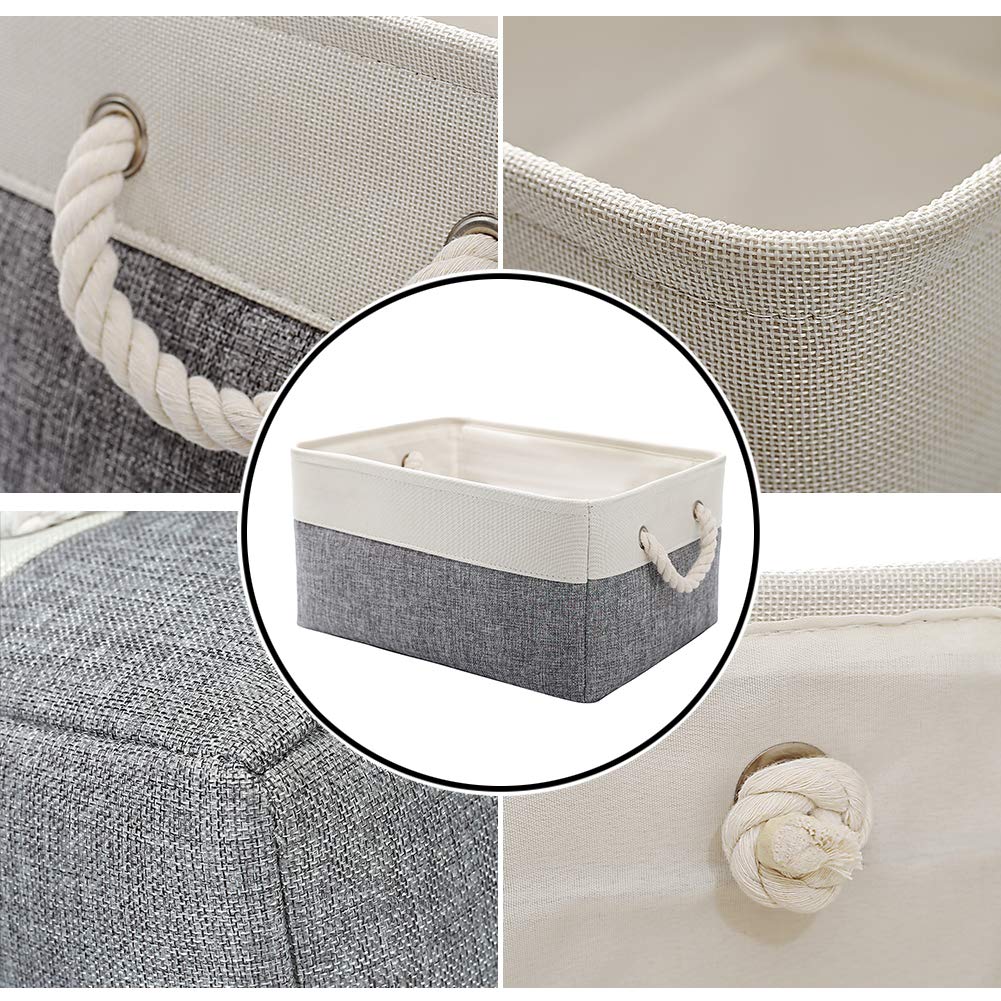 CREADARD Small Storage Box with Cotton Handles, Fabric Foldable Linen Canvas Wardrobe Storage Baskets for Living Room, Laundry Room