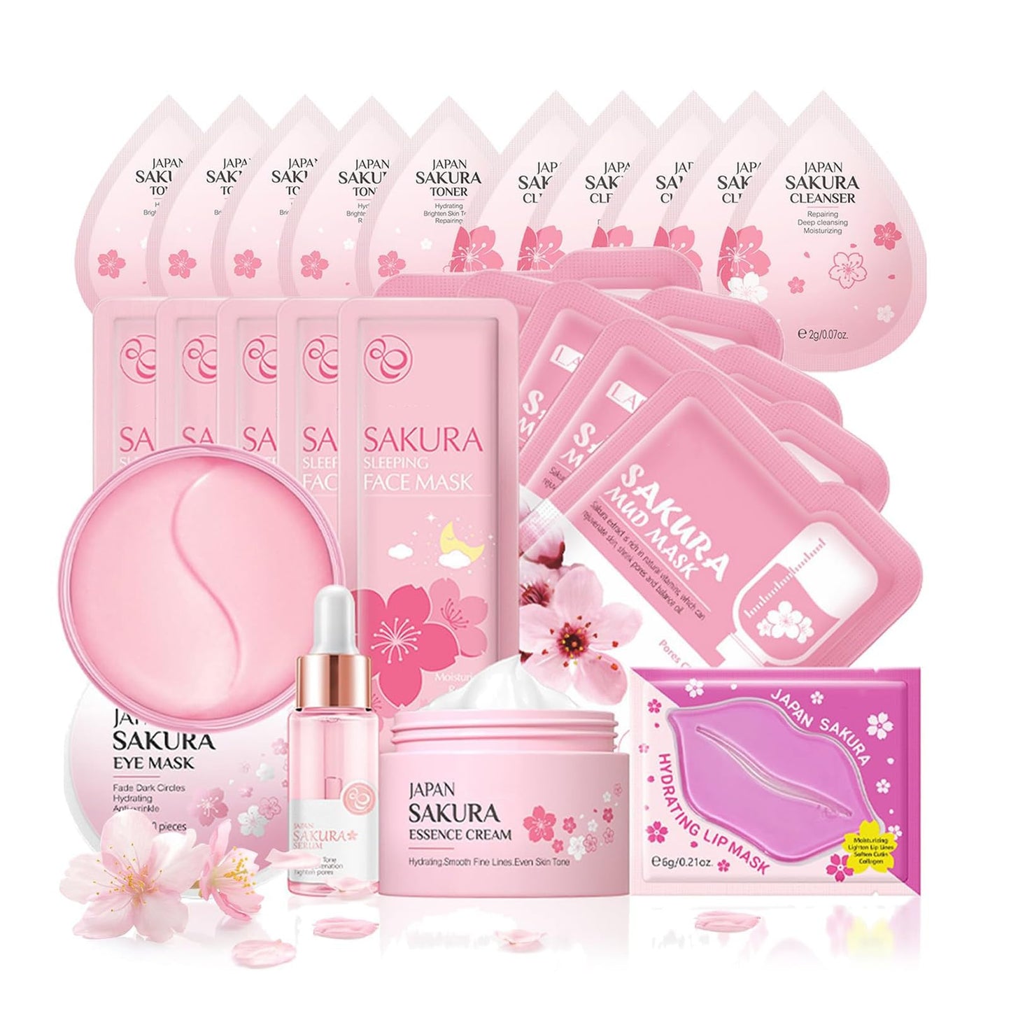 Skin Care Sets & Kits, Sakura Skin Care For Teenage Girls,Pamper Sets For Women Gifts,Cream,Serum,Toner,Cleanser,Eye Mask,Sleep Mask,Mud Mask,Lip