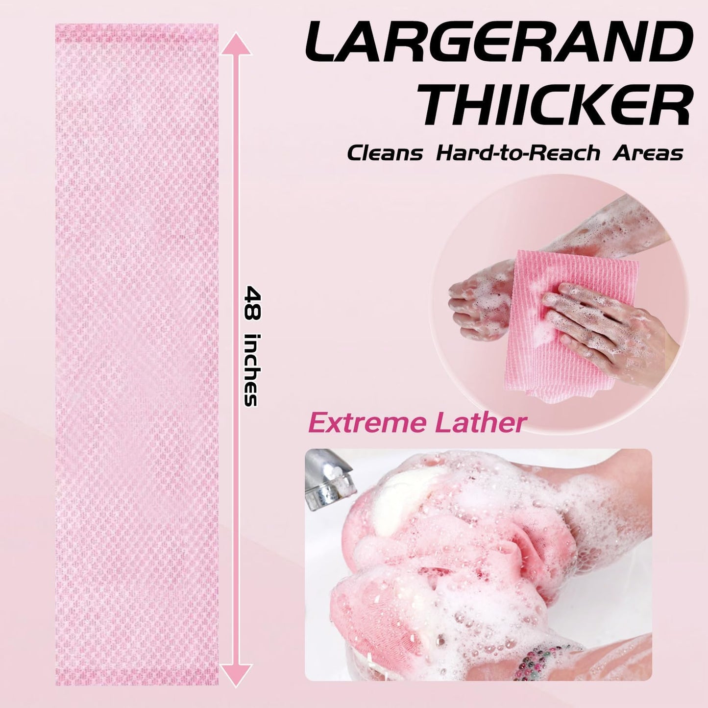 Exfoliating Shower Towel 48", Premium Scrub Wash Cloth for Body Face, Shower Towel for Smooth Skin