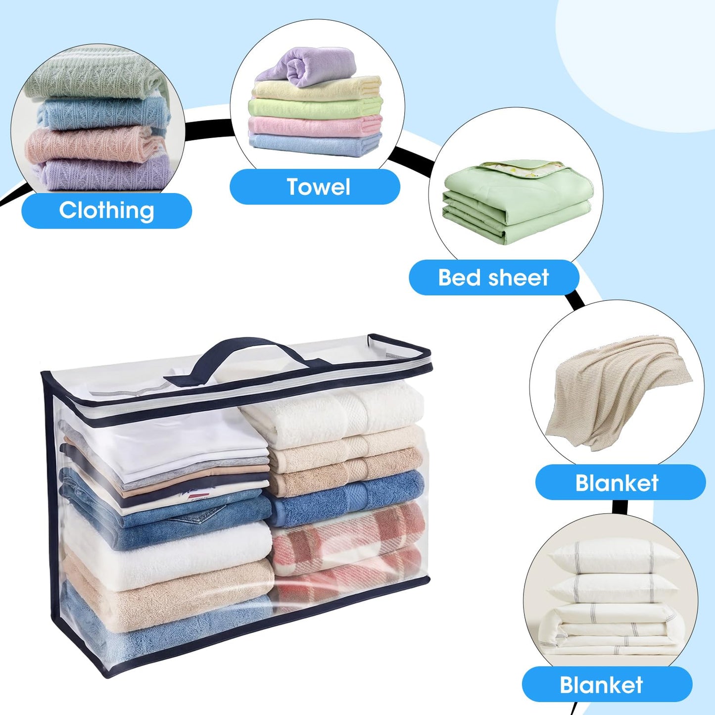 Dexpally 8pcs Clothes Storage Bags with Zips Clear Storage Bags Bedding Storage Clear Underbed Storage Bags for Closet Linen Sweater Bed Sheet