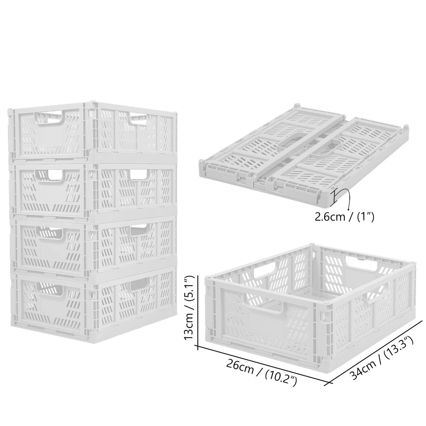 Set of 4 Plastic Foldable Storage Crate Basket Bins Organiser Box for Food Fruit Vegetables Snacks Bottles Toys Toiletries