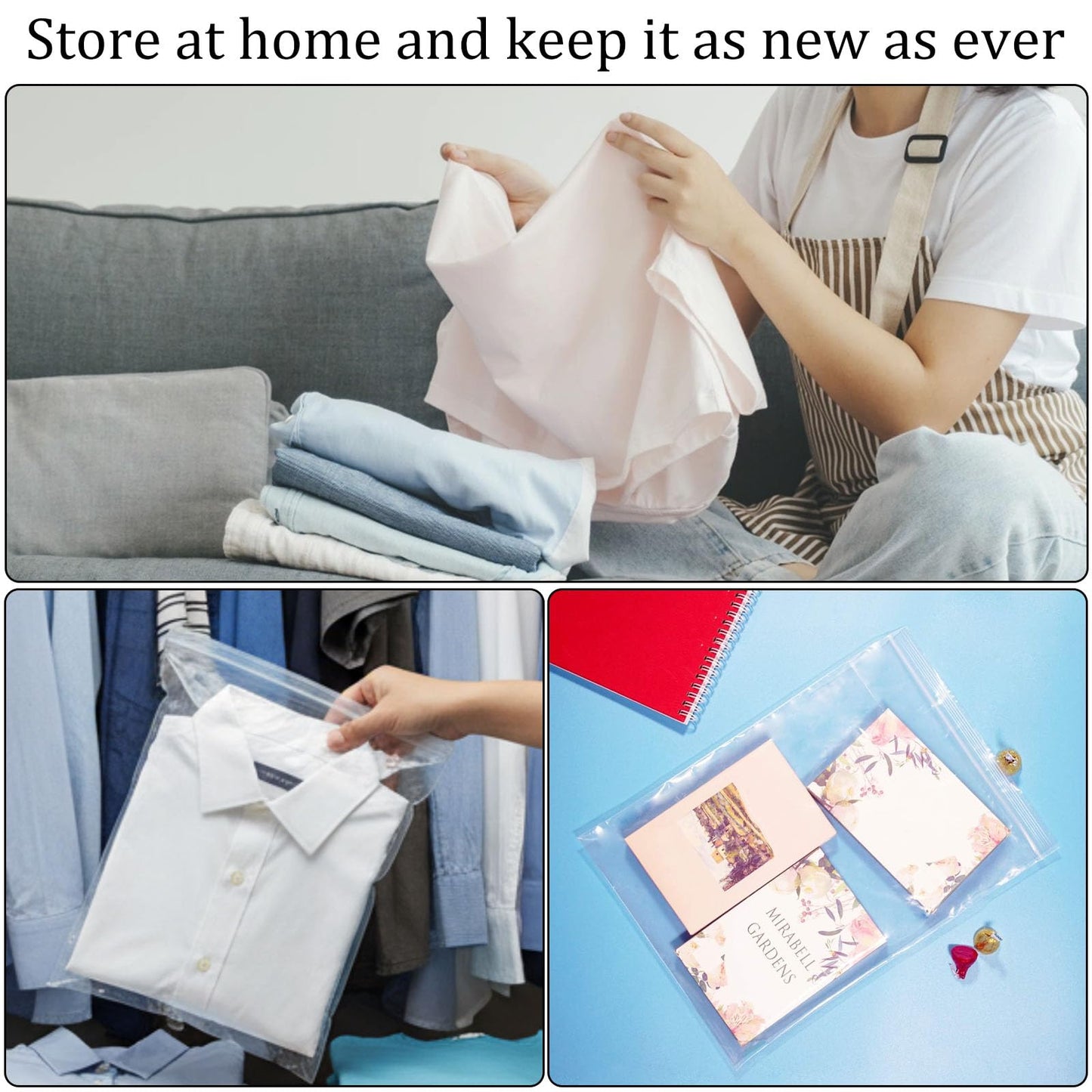 X-YSUNEAS 50 PCS Resealable Clear Plastic Bags 30x40cm Ransparent Gripseal Bags Sealed Storage Pouches for Shoes Clothing Quilts Supplies(no holes)