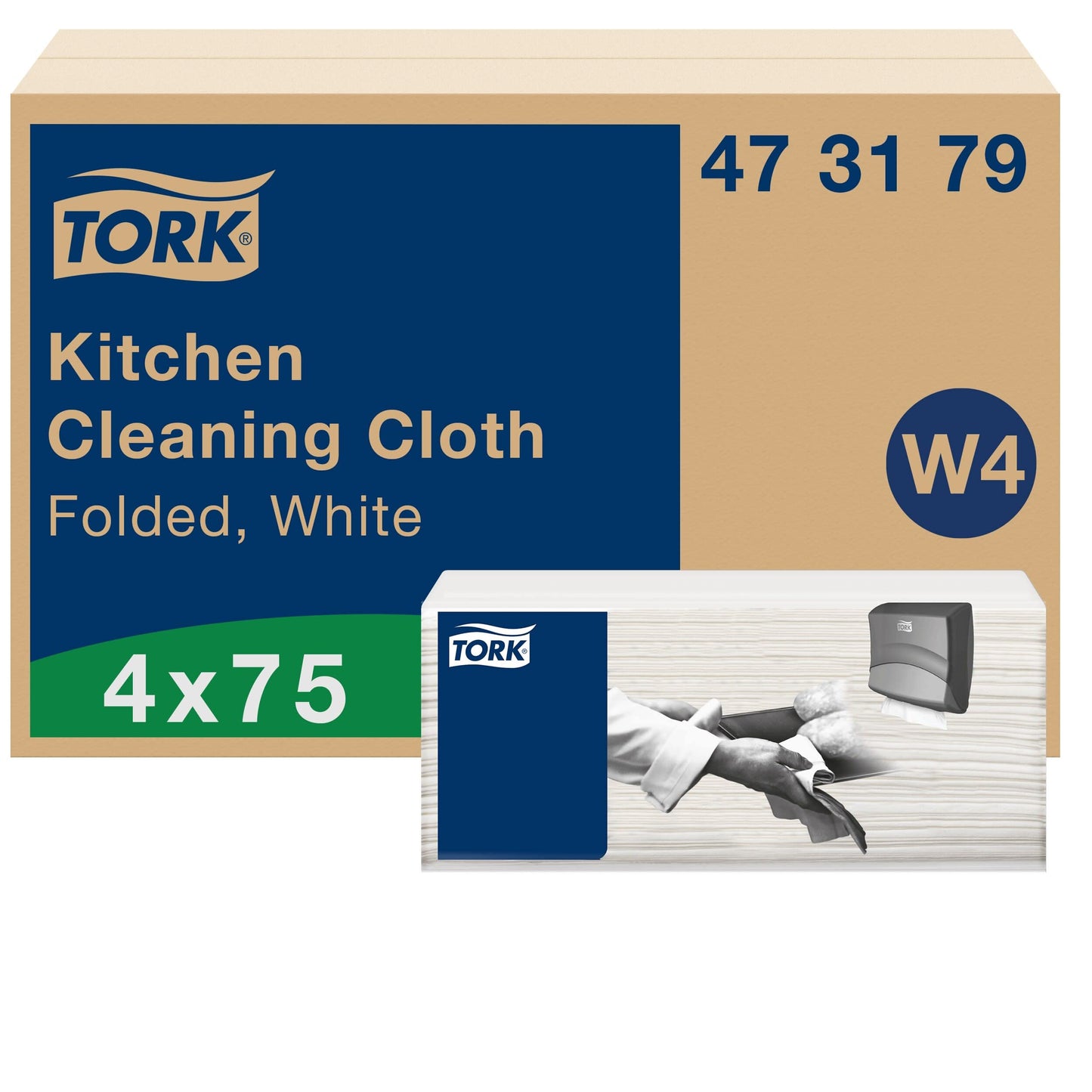 Tork Kitchen Cleaning Cloth White W4, Highly Absorbent, 4 x 75 Cloths, 473179