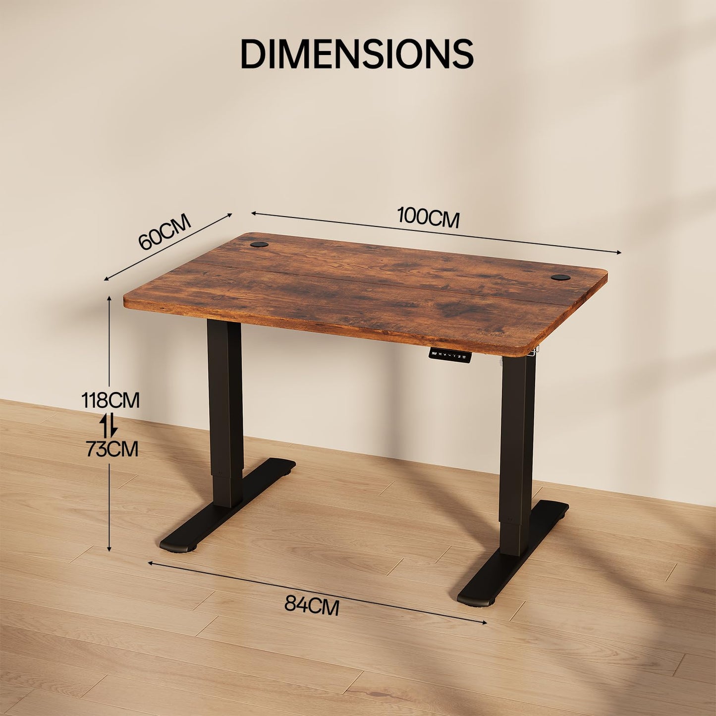 Homall Electric Height Adjustable Desk, Adjustable Height Office Desk with USB Ports, 100x60cm, Home Office with Splice Board, Rustic Brown
