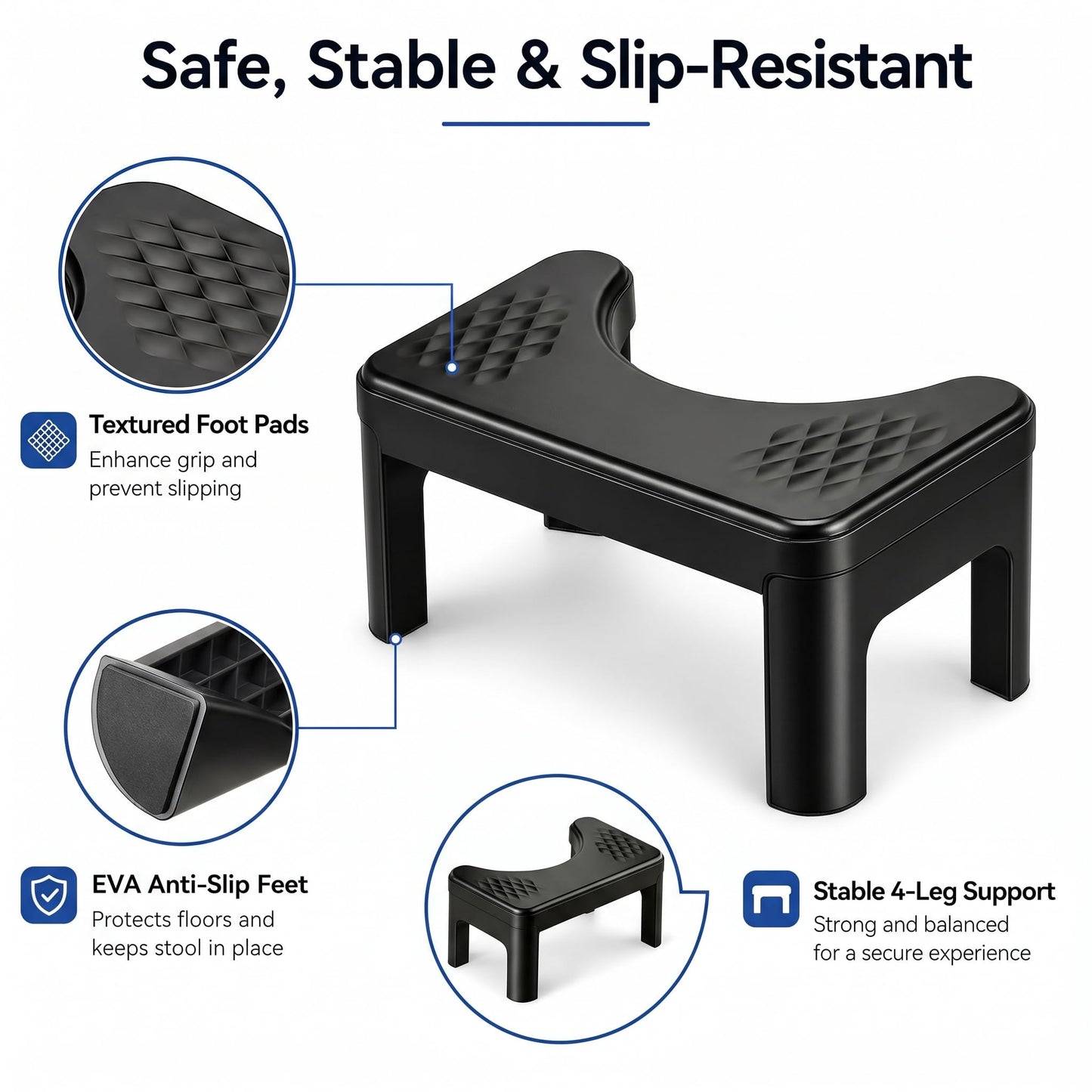 6.7 Inch Squatting Toilet Stool for Adults, Toilet Foot Pooping Stool for Bathroom, Non-Slip PottyStool for Pooping (Black)