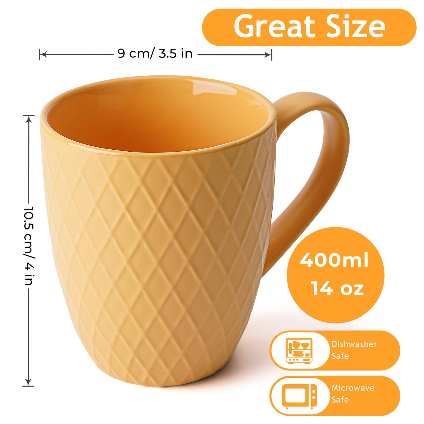 MIAMIO  6 x 400 ml  Coffee Mug Set/Mug - Modern Ceramic Mug Matt - Coffee Mug Large - Palmanova Collection (Red)