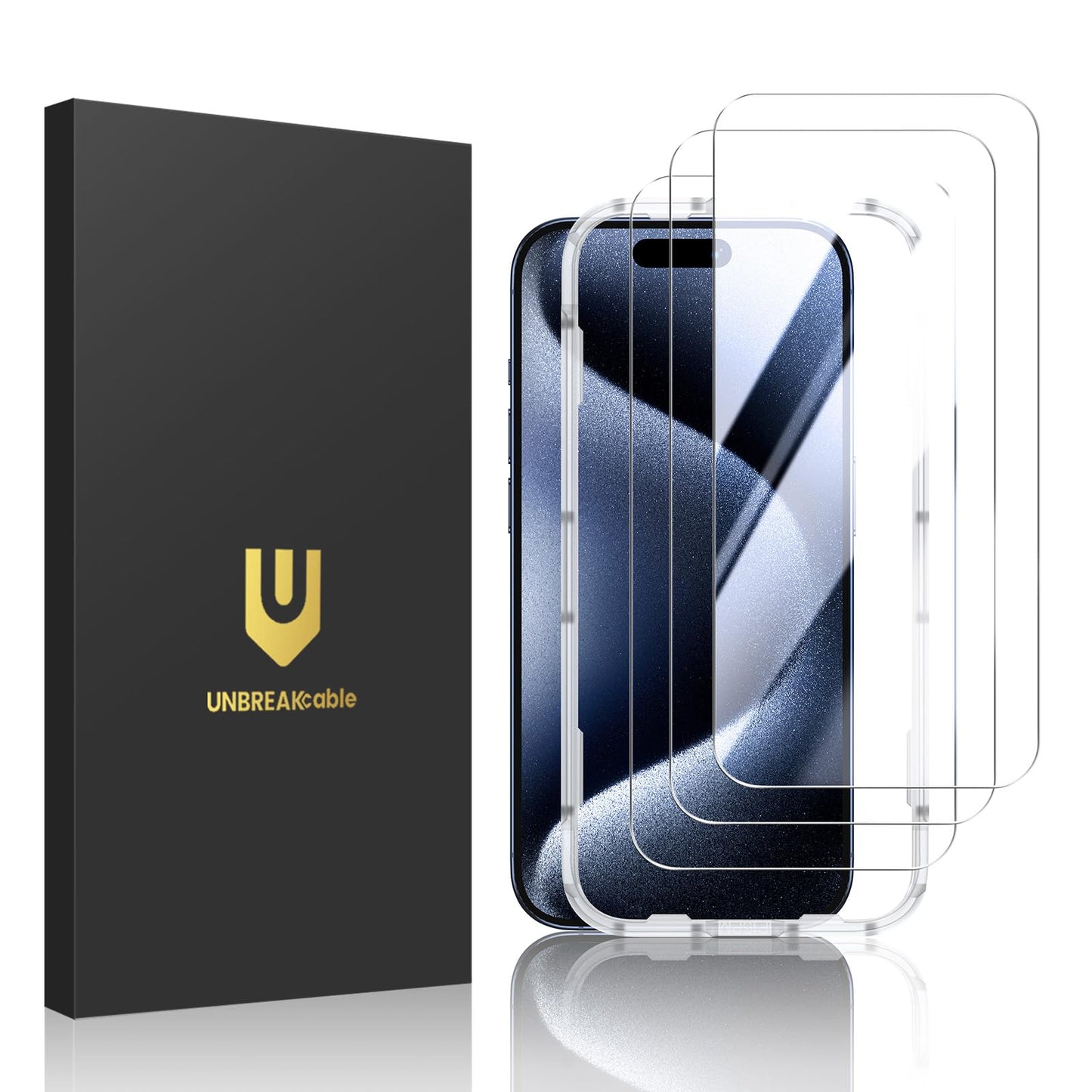 UNBREAKcable Screen Protector for iPhone 15 Pro Max[3 Pack] - 9H Hardness Tempered Glass Screen Protector with Installation Frame for iPhone 15 Pro