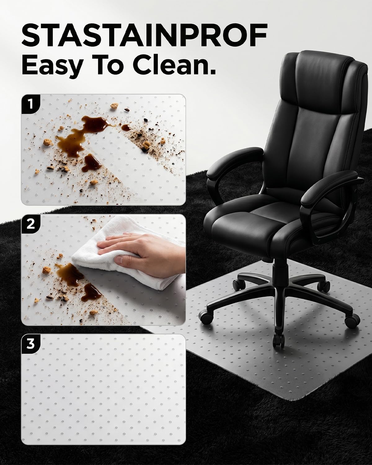 PVC Office Chair Mat for Hard Floors, Non-Slip Clear Desk Chair Mat, Thick Plastic Floor Protector for Wood, Tile, Laminate - 75x120 cm(2.5'x4')