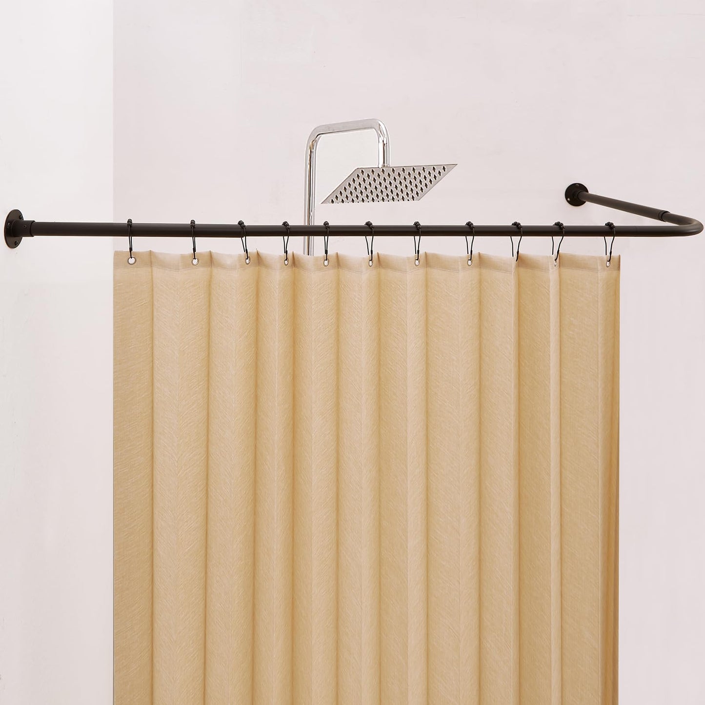 Crkmire Corner Shower Curtain Rail, [61-134 cm] x [61-134 cm] Adjustable L Shaped Shower Pole Rod No-Sagging 90 Degree Curved Curtain Rod for Bathroom