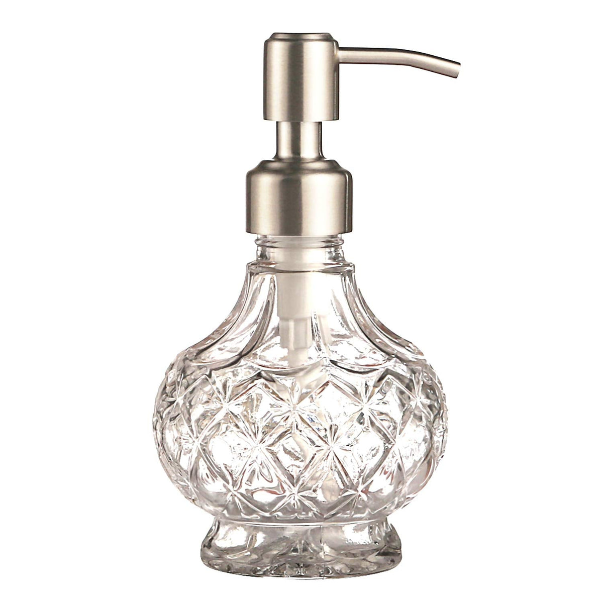YunNasi Glass Soap Dispenser with Stainless Steel Pump, Clear Crystal Design, Vintage and Elegant, Refillable Liquid Hand Soap Dish Soap Dispensers