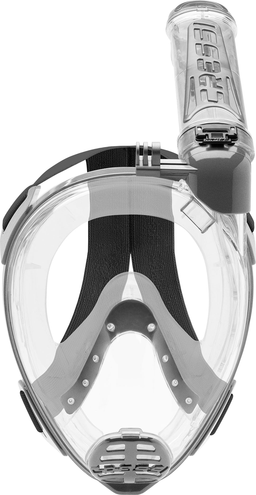 Cressi Duke Full Face Snorkel Dry Mask - Available in Standard Version or with Action Cam Holder, Adult Unisex, Clear/Silver, M/L
