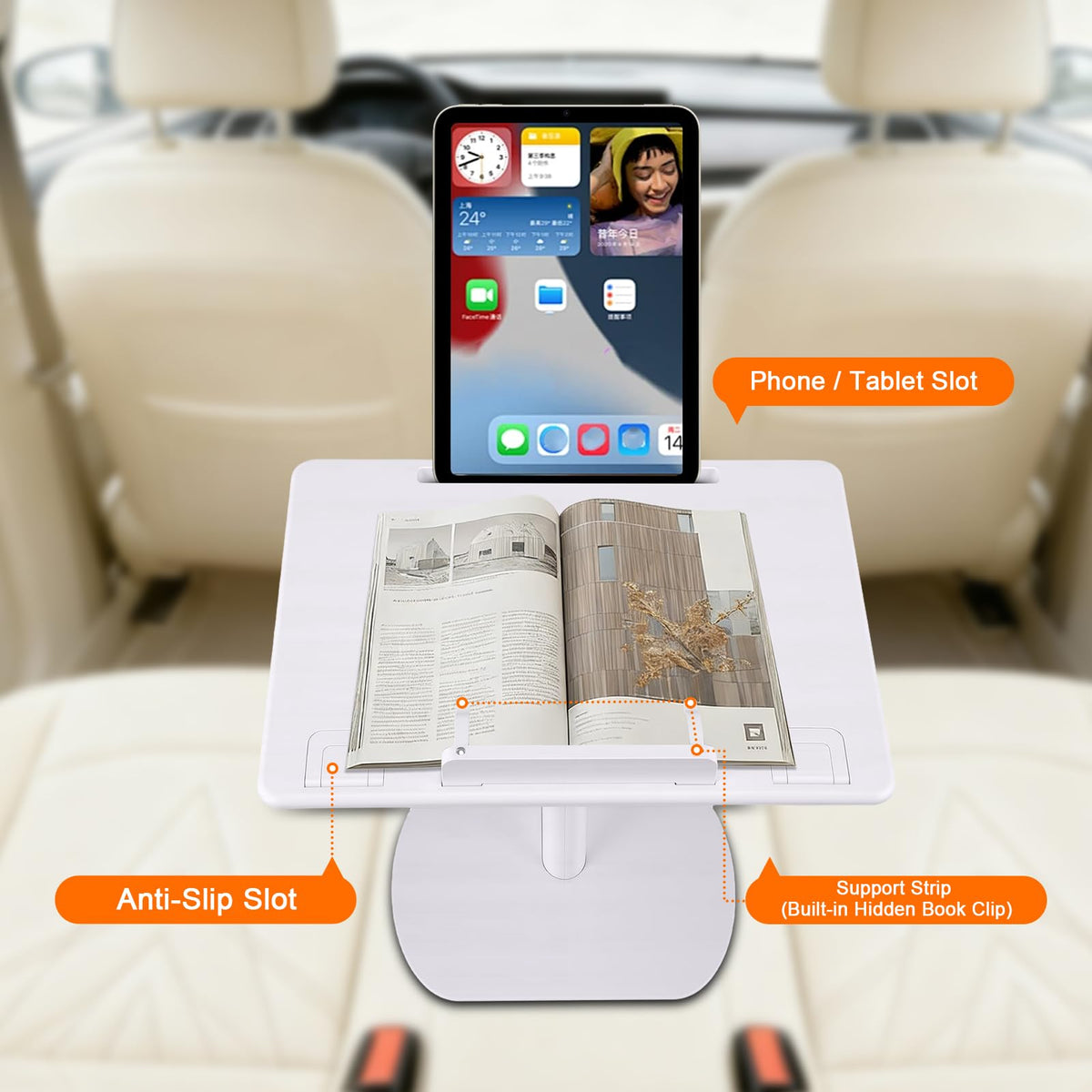 WODHMIEY Car Seat Tray Table Adjustable Travel Desk for Kids Adults Foldable Laptop Tablet Stand Multifunctional Car Lap Desk Front Rear Seats Work
