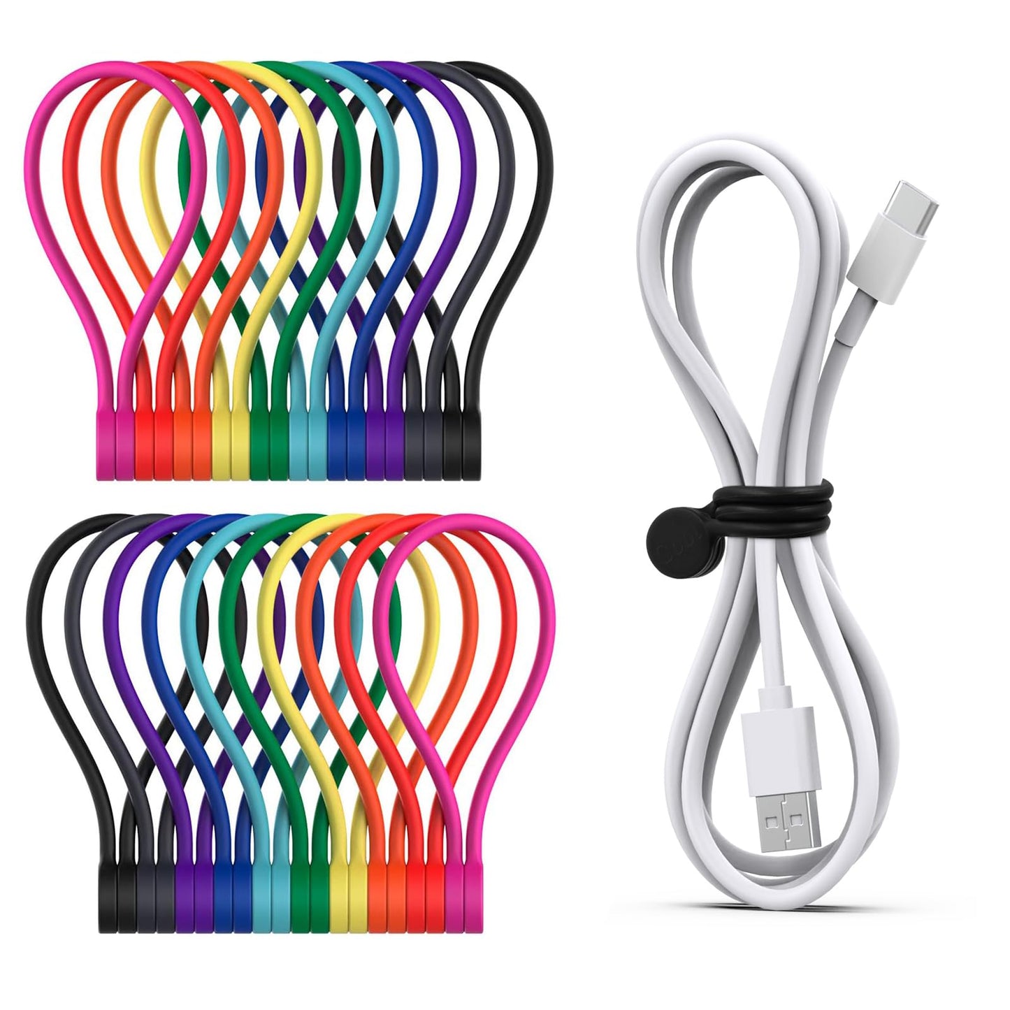 Smart&Cool Reusable Magnetic Cable Ties for Bundling and Organizing Holding Stuff, Headphone Cables, USB Charging Cords, Whiteboard Fridge Magnets,