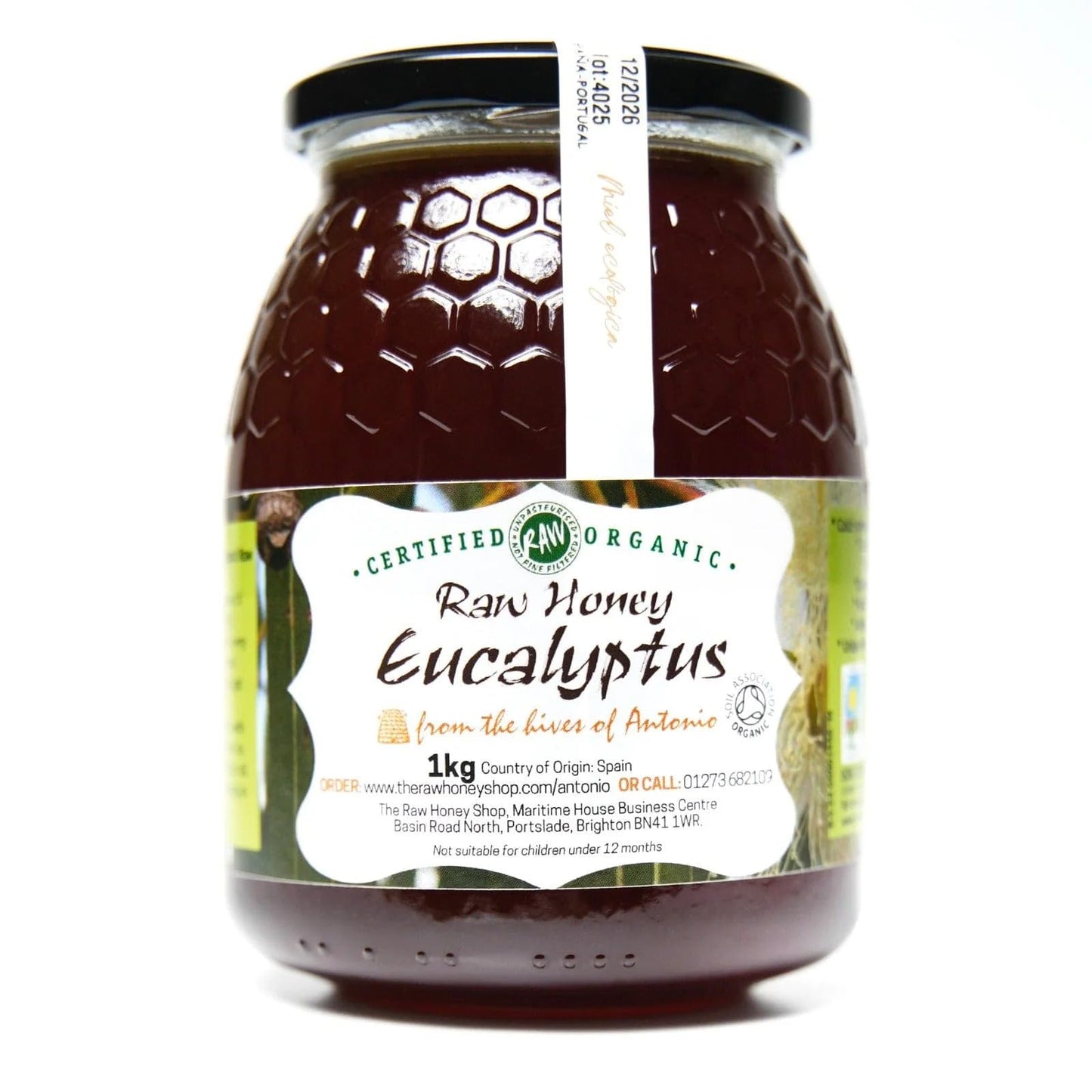 Antonio?s Raw Certified Organic Eucalyptus Honey 1kg/Premium Range Award-Winning - Pure, Antibacterial, Cold Pressed & Unpasteurised, Natural Honey,