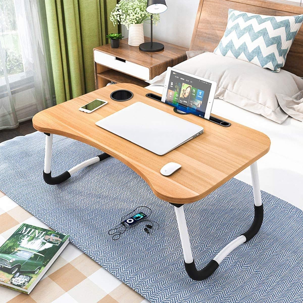 BSTMOME Laptop Desk Bed Stand Foldable Laptop Table Folding Breakfast Tray Portable Lap Standing Desk Reading and Writing Holder with Drawer for Bed