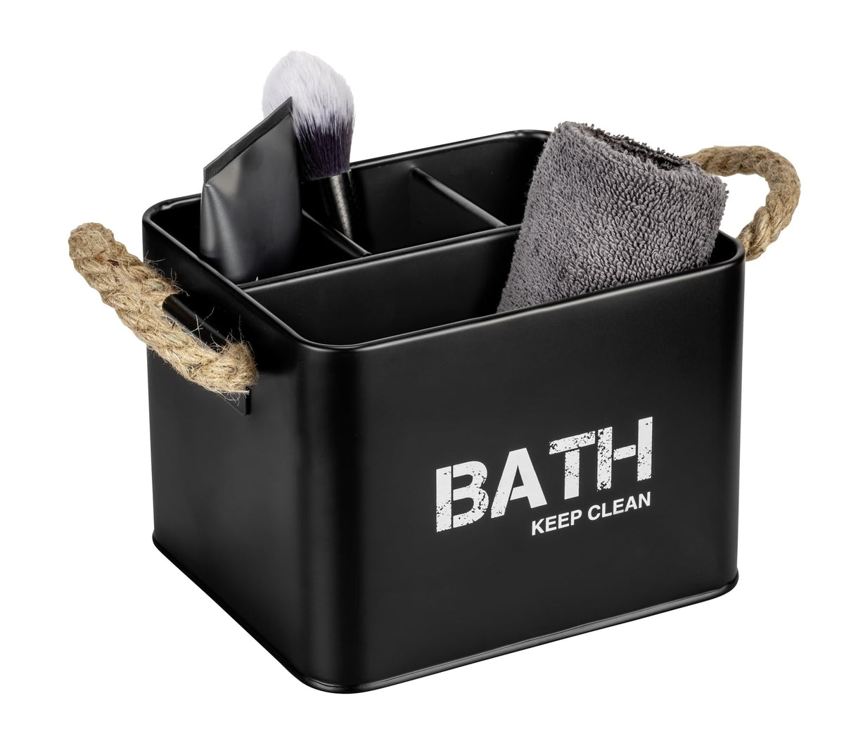 WENKO Gara Bathroom Box with 4 Compartments Black Steel Storage Box 19 x 12.5 x 13 cm Black