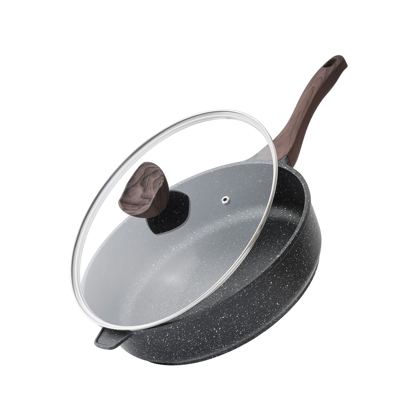 Kordisen Nonstick Deep Frying Pan with Lid, 30 cm/5.7 L Large Skillet, Granite Stone Saute Pan for Cooking, Induction Cookware, Compatible with All