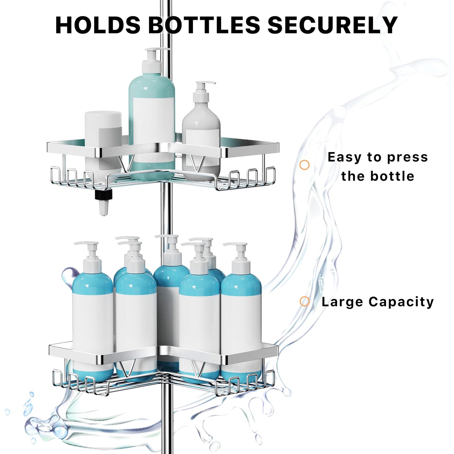 Kegii 6-Tier Telescopic Shower Caddy Corner, Corner Shower Caddy Adjustable Pole (63.5-290 cm)