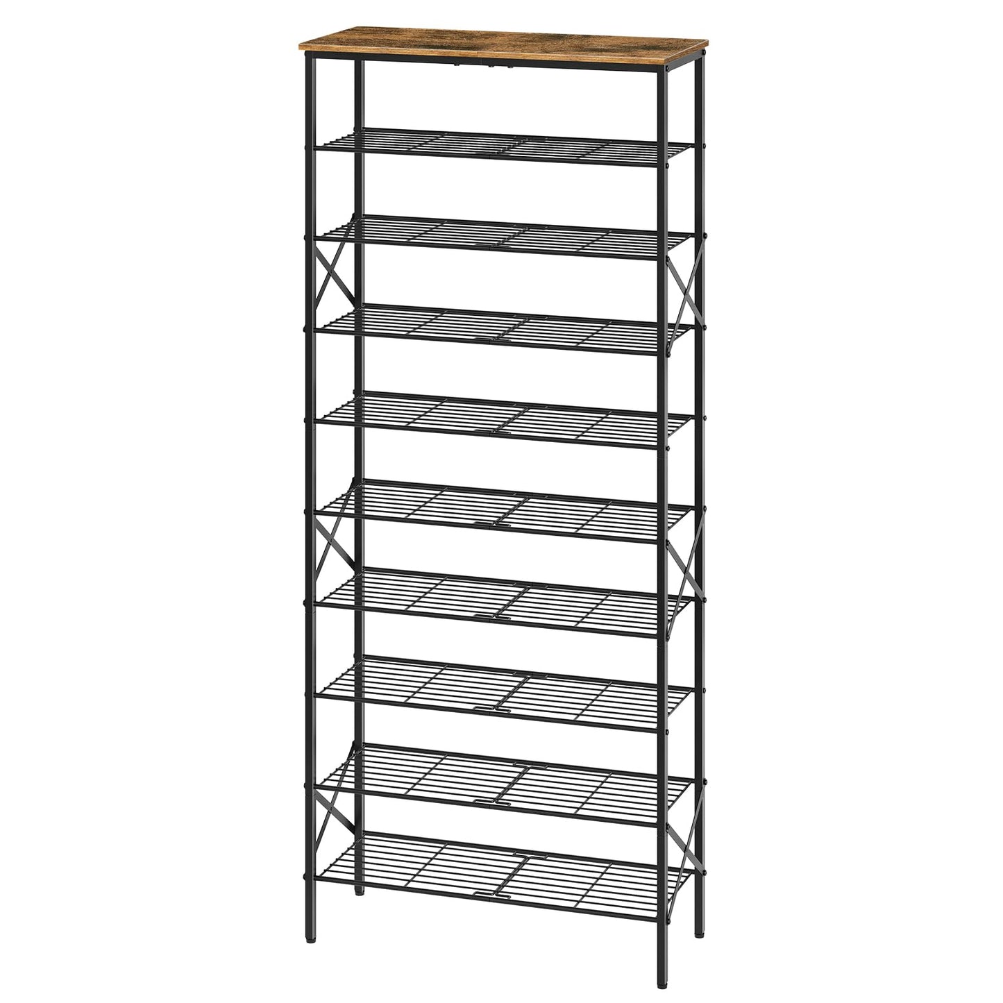 YATINEY 10-Tier Shoe Rack, Tall Shoe Rack, Shoe Shelf for 40 Pairs of Shoes, Large Capacity Shoe Organizer, Durable and Stable, Industrial Style