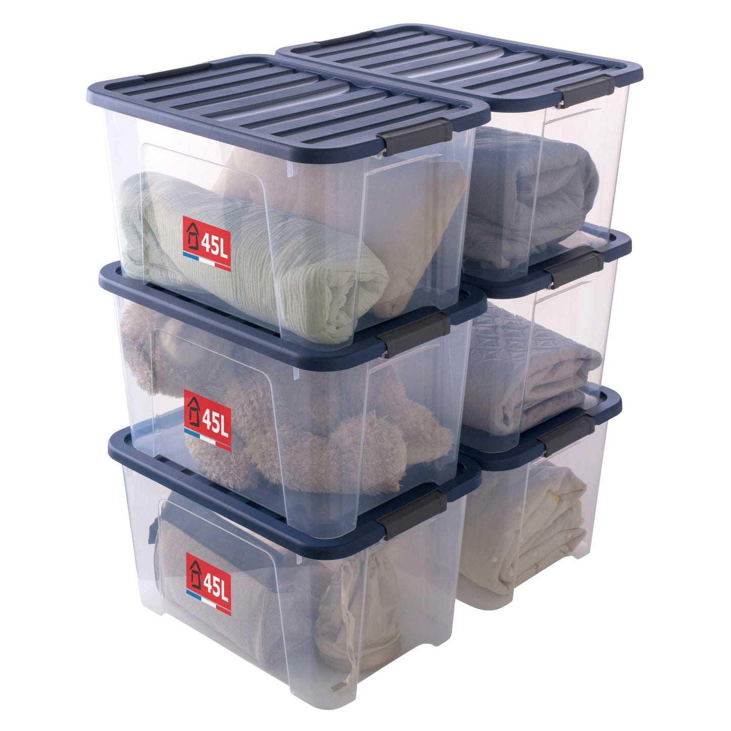 Sundis | Set of 6 Multi-Purpose Storage Boxes with Lids and Locks (6 x 45 Litres) - WAVE BOX