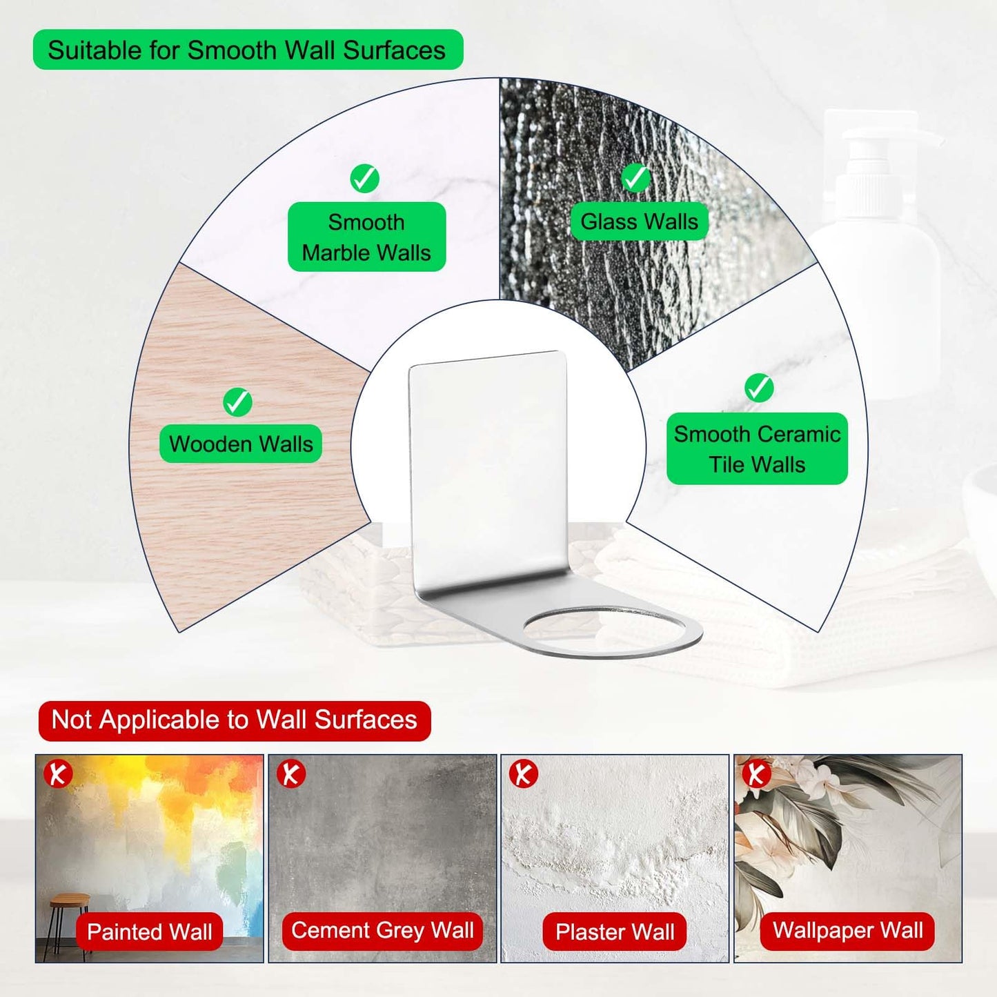 sourcing map 2 Pcs Shower Shampoo Bottle Holder, 1.1 Inch Adhesive Soap Bottle Dispenser Holder Wall Mount