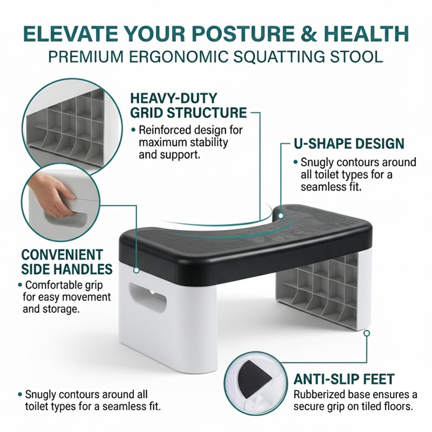 Toilet Stool for Bathroom,Non-Slip Potty Stool for Pooping,Toilet Step Stool for Adults/Seniors/Kids(1count) (black)