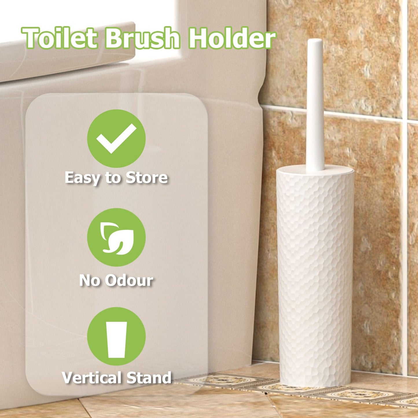 Toilet Brush and Holder Set 2‑Pack, White Plastic Toilet Brushes with 4 Replaceable Brush Heads, Vented Anti‑Drip Base, 360° Soft Dense Bristles