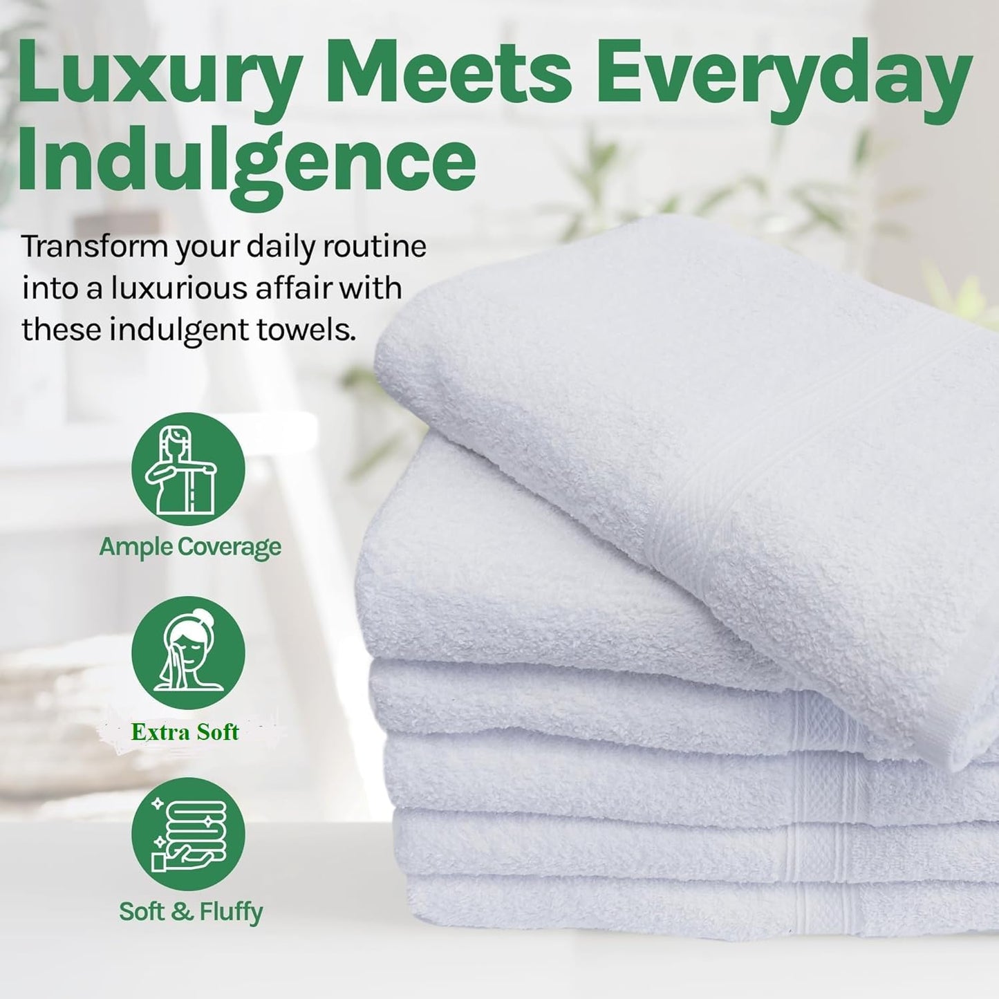 Towels N More 15X25 Hand Towels - 24 Pack White Soft 100% Cotton Ring Spun Loops - Highly Absorbent and Quick Drying Premium Fluffy and Plush Linen