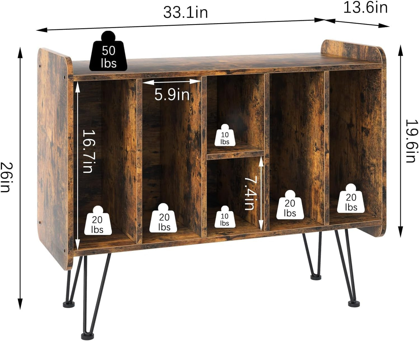 Garden 4 you Record Player Stand,2-Tier Vinyl Record Storage,6 cube Turntable Stand Holds Up to 250 Albums,Vinyl Record Holder Cabinet for Living