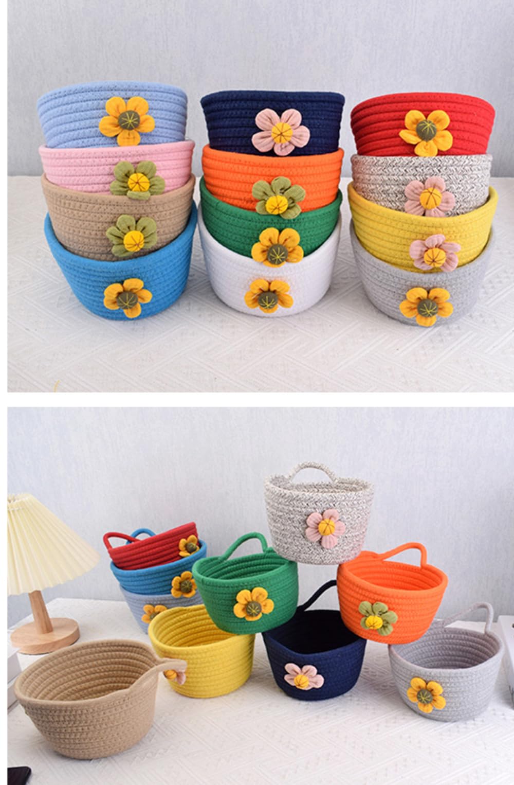 Anevous Cotton Rope Storage Basket, Woven Storage Baskets with Handles, Decorative Basket Organiser, Cotton Basket for Children's Room, Office