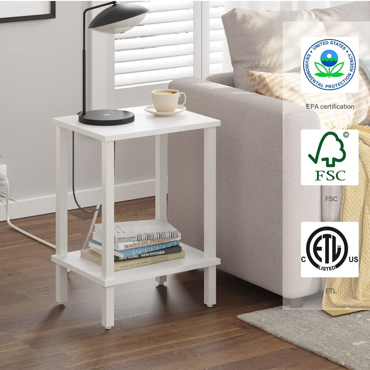 TUTOTAK Side Table, Set of 2, Bedside Table, Night stand, 2-Tier Storage Shelf, End Table for Small Space, Living Room, Bed Room, White V1TB01BW035EU