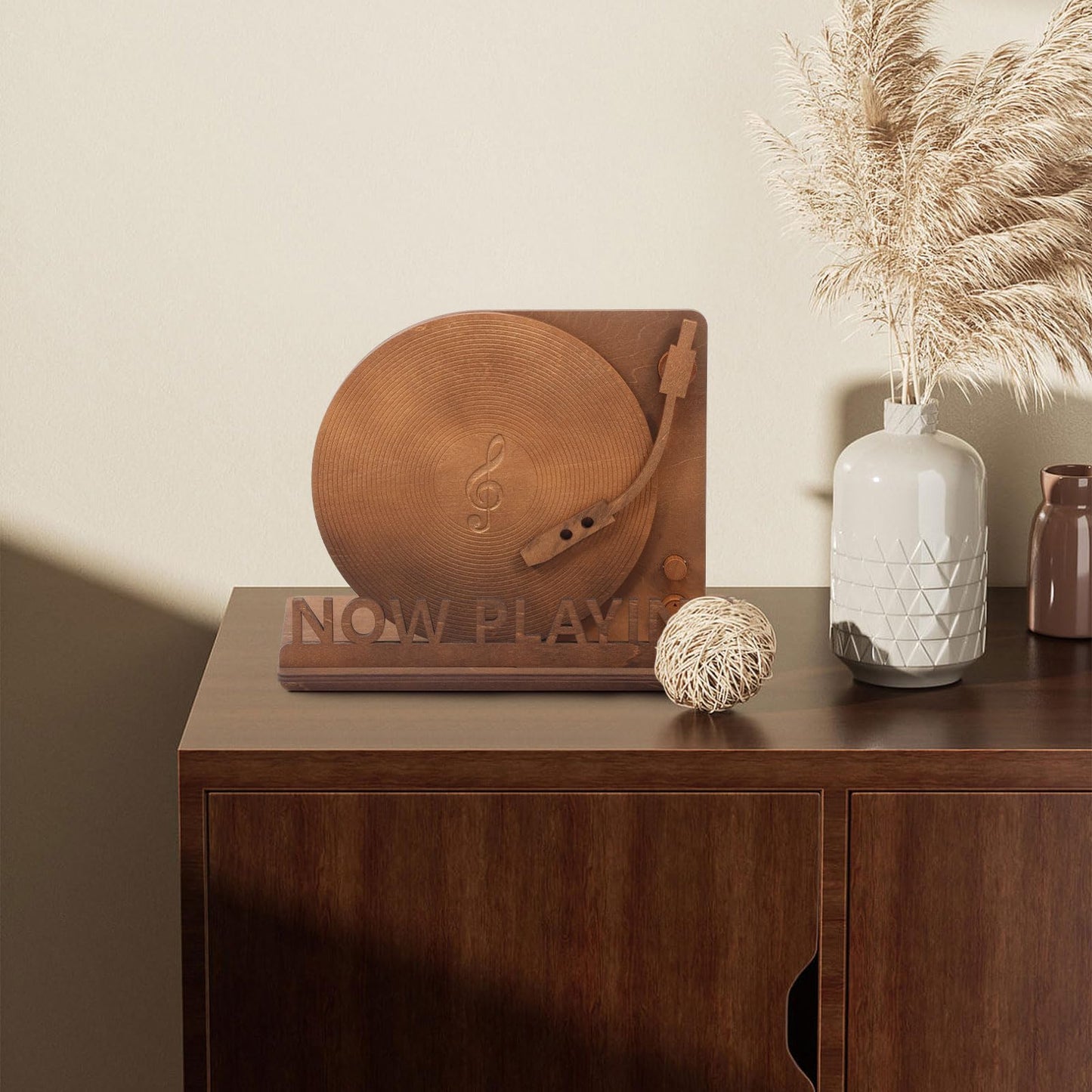 shaojian Now Playing Vinyl Stand Wood Stylish Vinyl Record Stand for Home Tabletop Décor