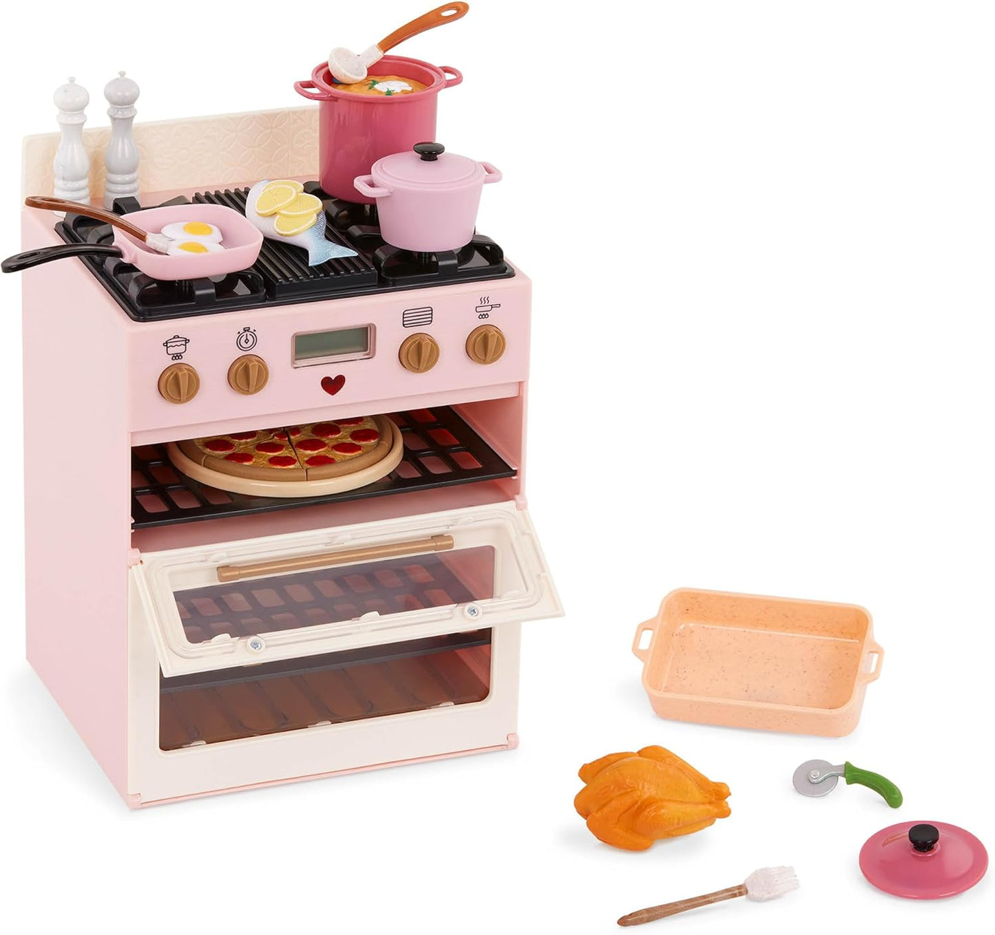 Our Generation – Double Oven Cooking Playset. Used very good but oven light does not work. Scruffy packaging.