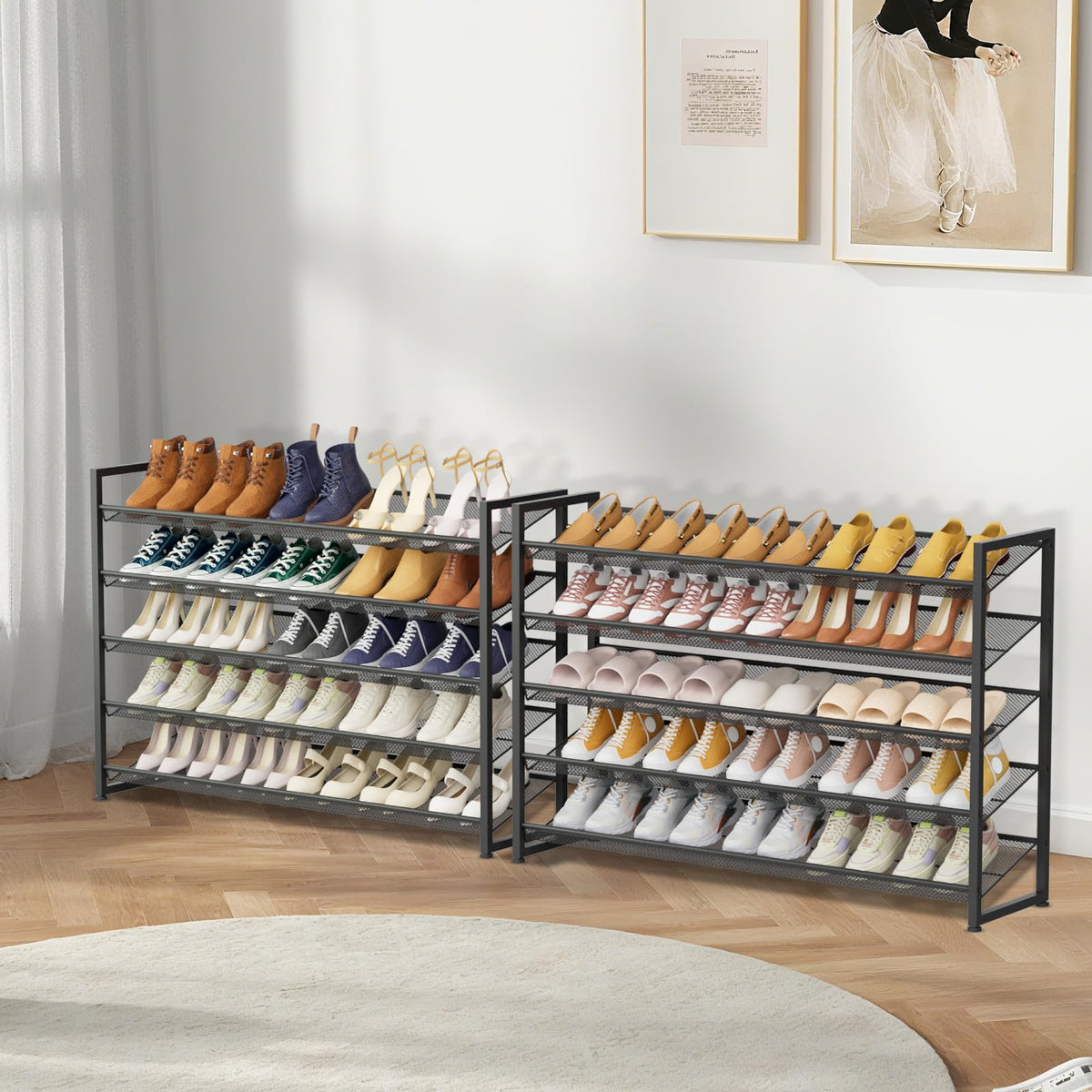 NEYCIL Large Shoe Rack 10 Tier Shoe Organizer, Heavy Duty Metal 5-Tier Stackable Shoe Storage Vertical Shoe Rack for Closet Front Door Entrance
