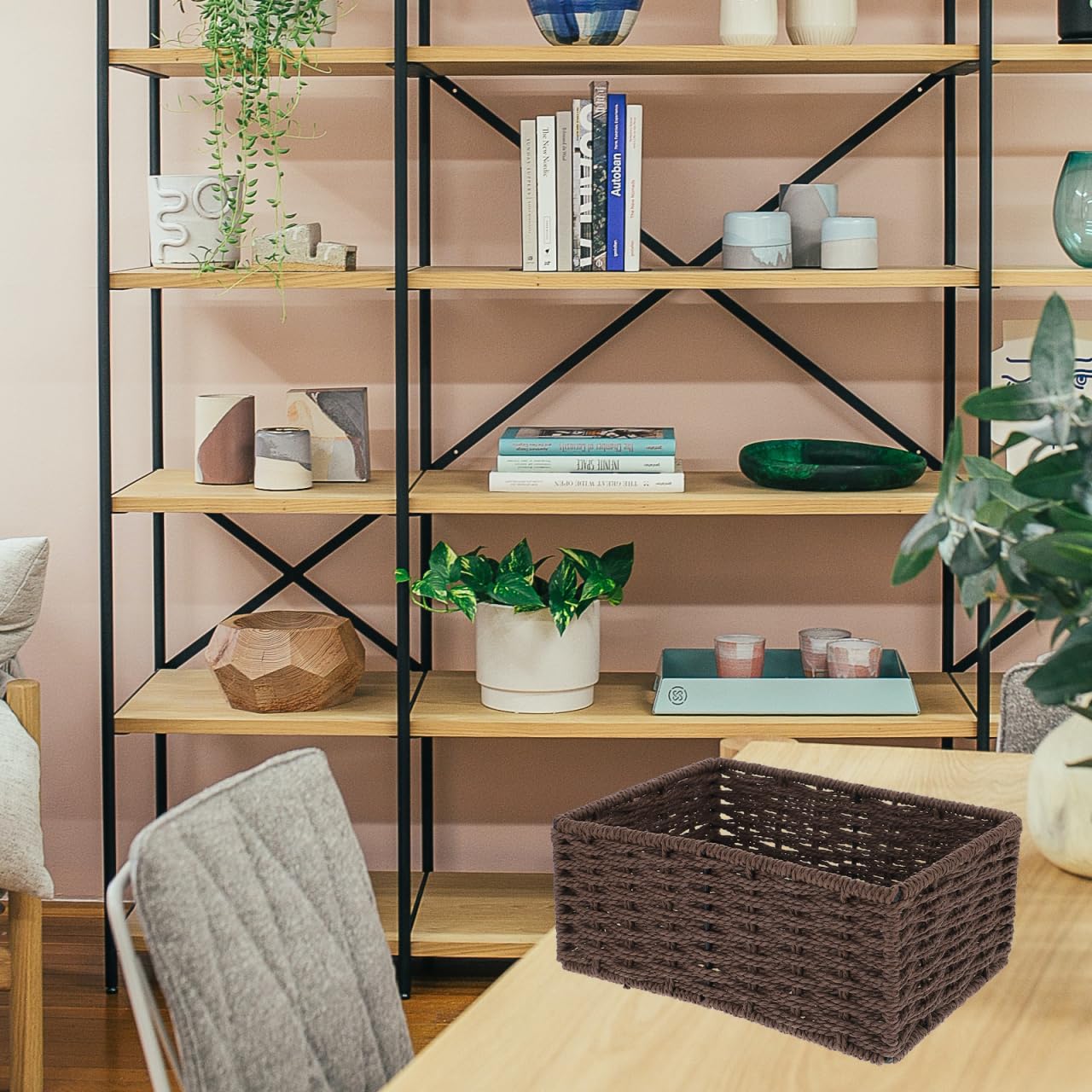 Healifty Rattan Storage Box Coffee Small Desktop Organizer Basket 8.74X6.10X3.54In Woven Storage Basket for Sundries and Home Decoration
