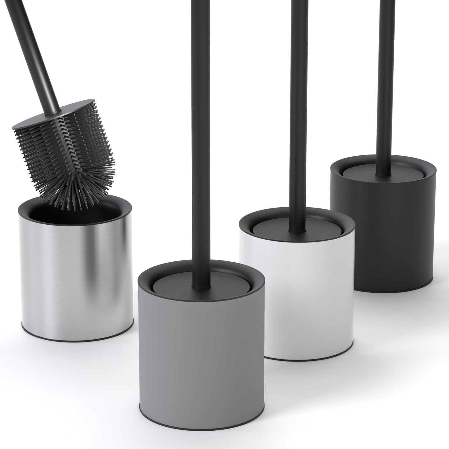 SAVEGA Silicone Toilet Brush Grey with Holder ? Discreet Stainless Steel Toilet Brush with Protective Lid ? Durable & Hygienic (Grey/Black, 1-Pack)