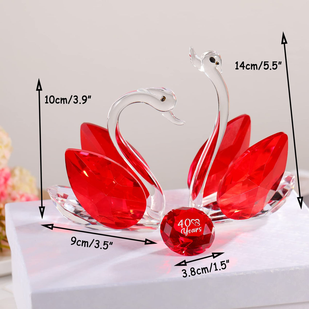 Set of 2 Crystal Red Swans 40th Anniversary Wedding Gifts for Parents Glass Animals Collectibles Figurines Keepsakes 40 Years of Marriage Presents for