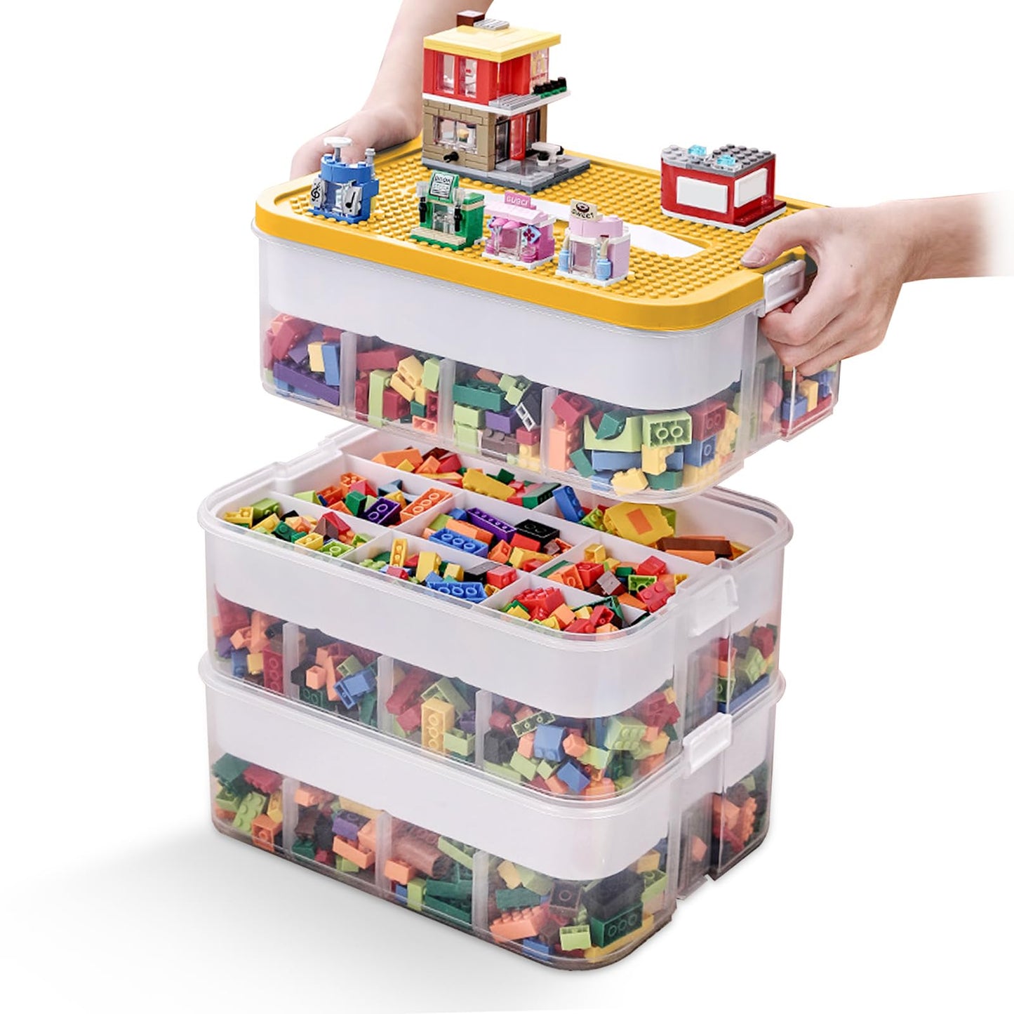 Storage Organiser for Lego, 3 Layers Stackable Storage Box with Lids
