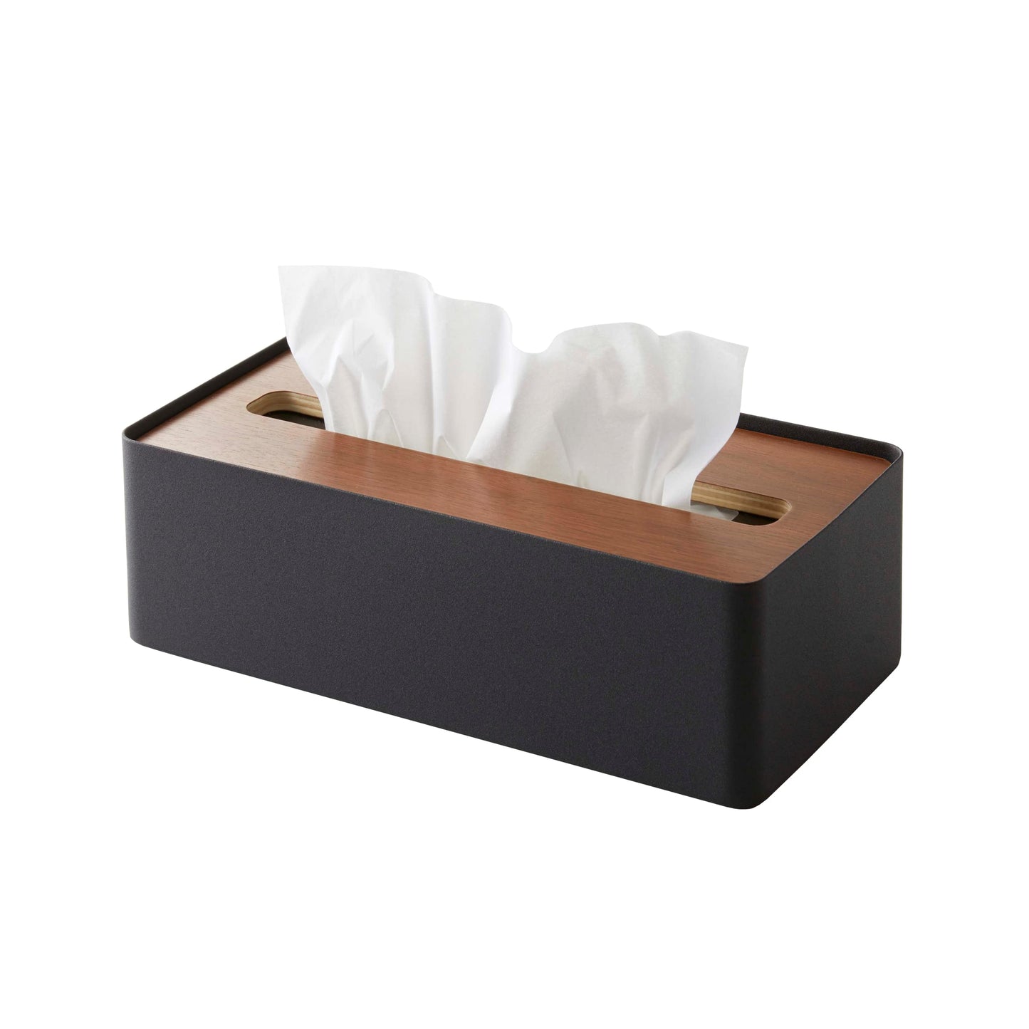 Yamazaki 7729 RIN Tissue Box Case with Lid, black, Wood/Steel, Minimalist, 26 x 13 x 8.2 cm