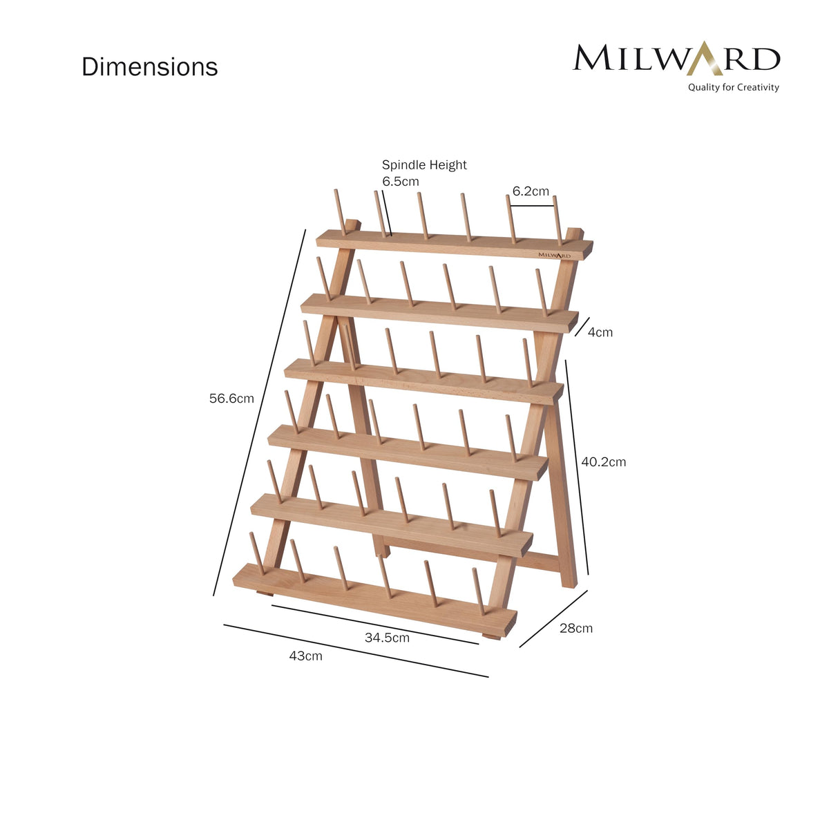 Milward Wooden Overlocker Thread Reel Stand, Freestanding or Wall Mountable Thread Spool Holder, 36 Spools, 57 x 43cm, Beech