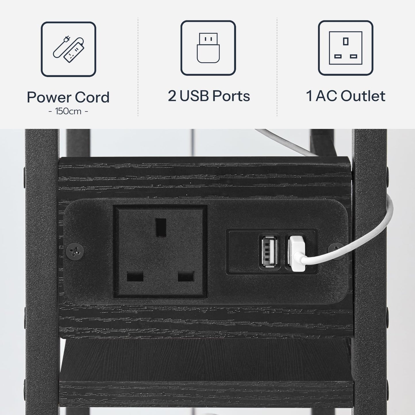 HOOBRO Side Table with Charging Station, Narrow Side Table with 2 Non-Woven Drawers, USB Ports and Power Outlet