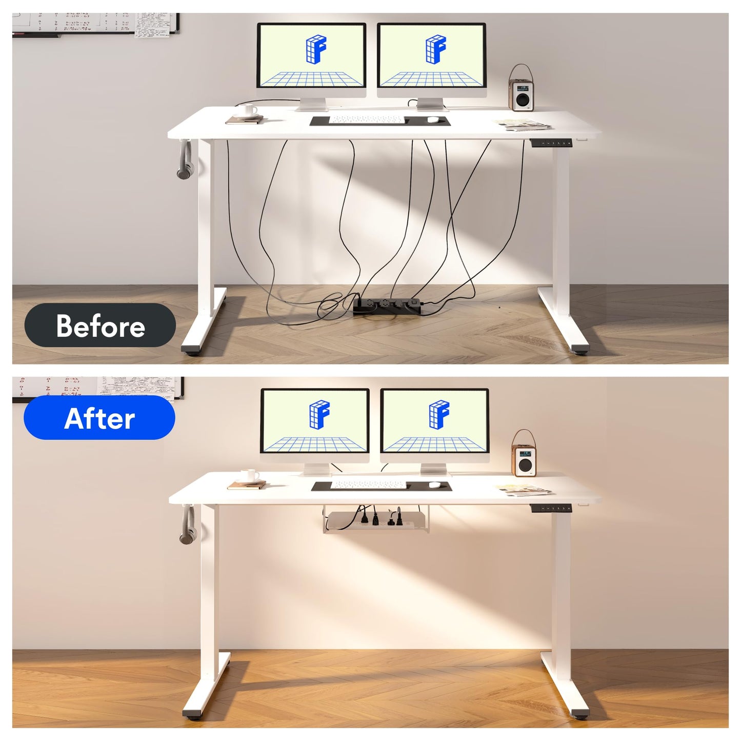 FLEXISPOT 140 x 60 cm Electric Standing Desk, Sit Stand Table Height Adjustable Desk with Backpack Hook and Memory Smart Pannel