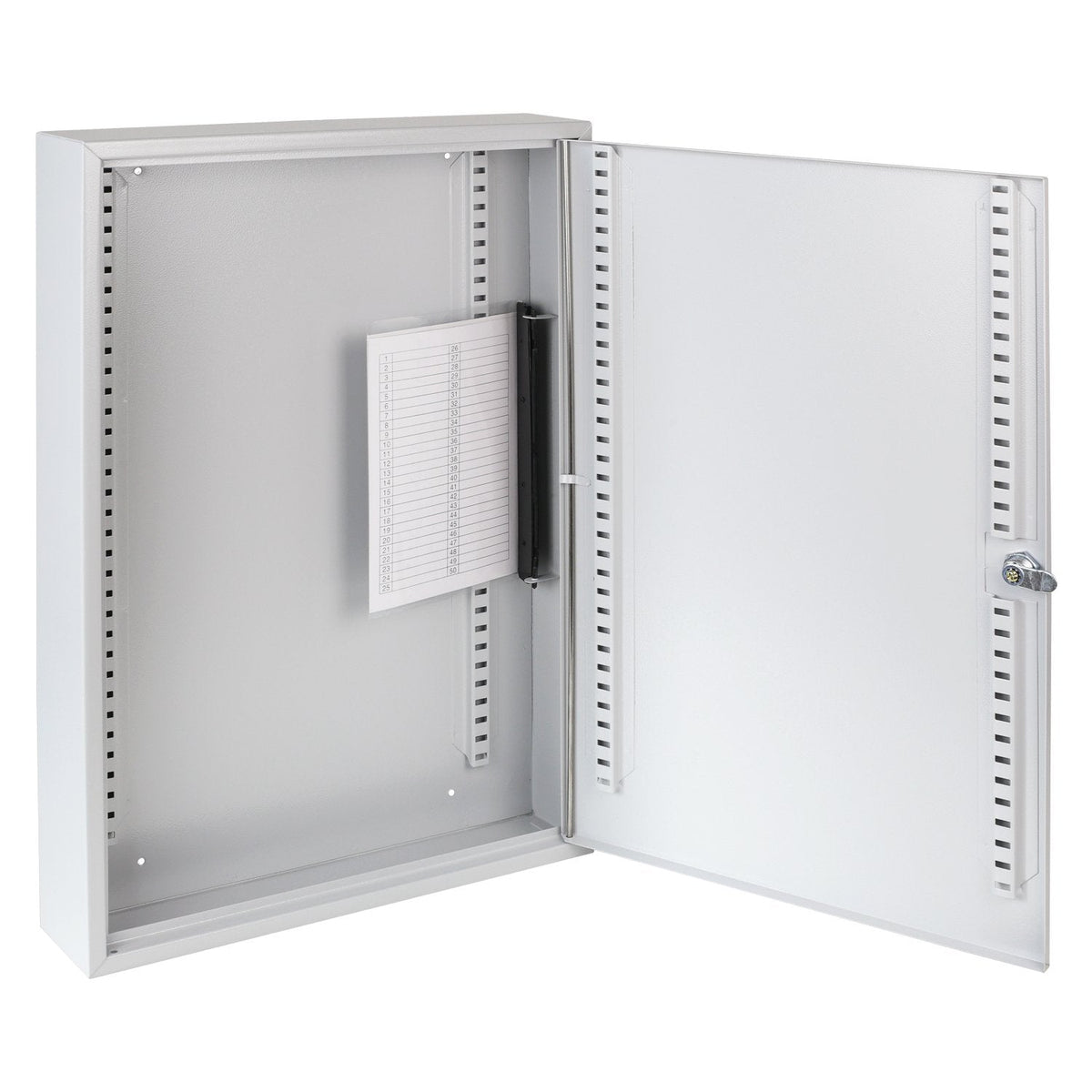 HMF Large Steel Key Cabinet, Lockable Key Safe for Office, Administration or Fleet Management | 100 Key Hooks | 55 x 38 x 8 cm | Light Grey