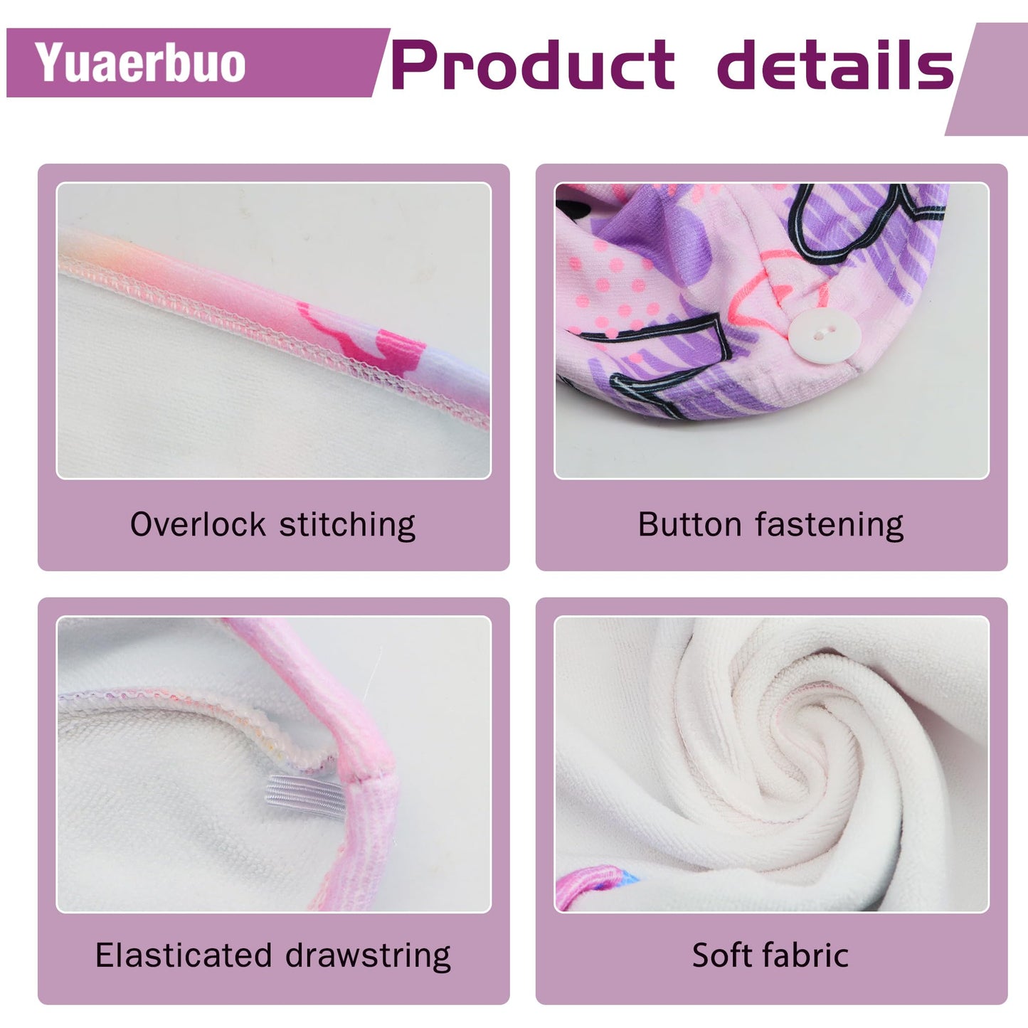 Yuaerbuo 4 Pack Kids Microfibre Hair Towel, Hair Wrap Turban, Hair Towel Wrapfor Girls