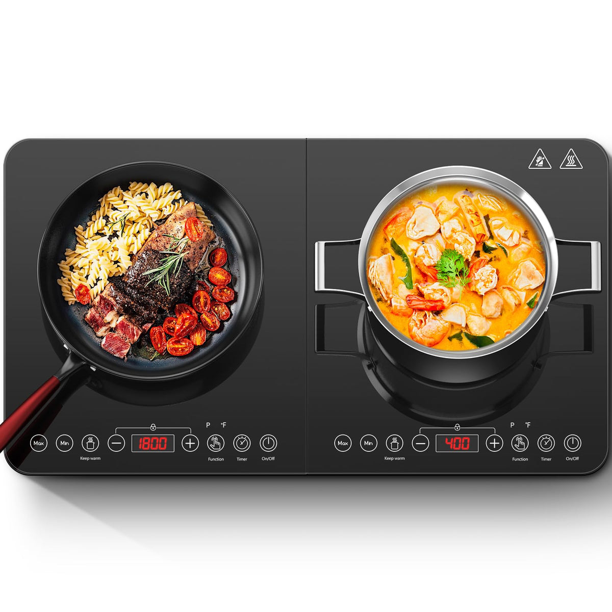 Aobosi Double Induction Hob,Induction Hobs with Black Glass Panel Body, Independent Control,Induction Cooker with 20 Temperature Setting&18 Power